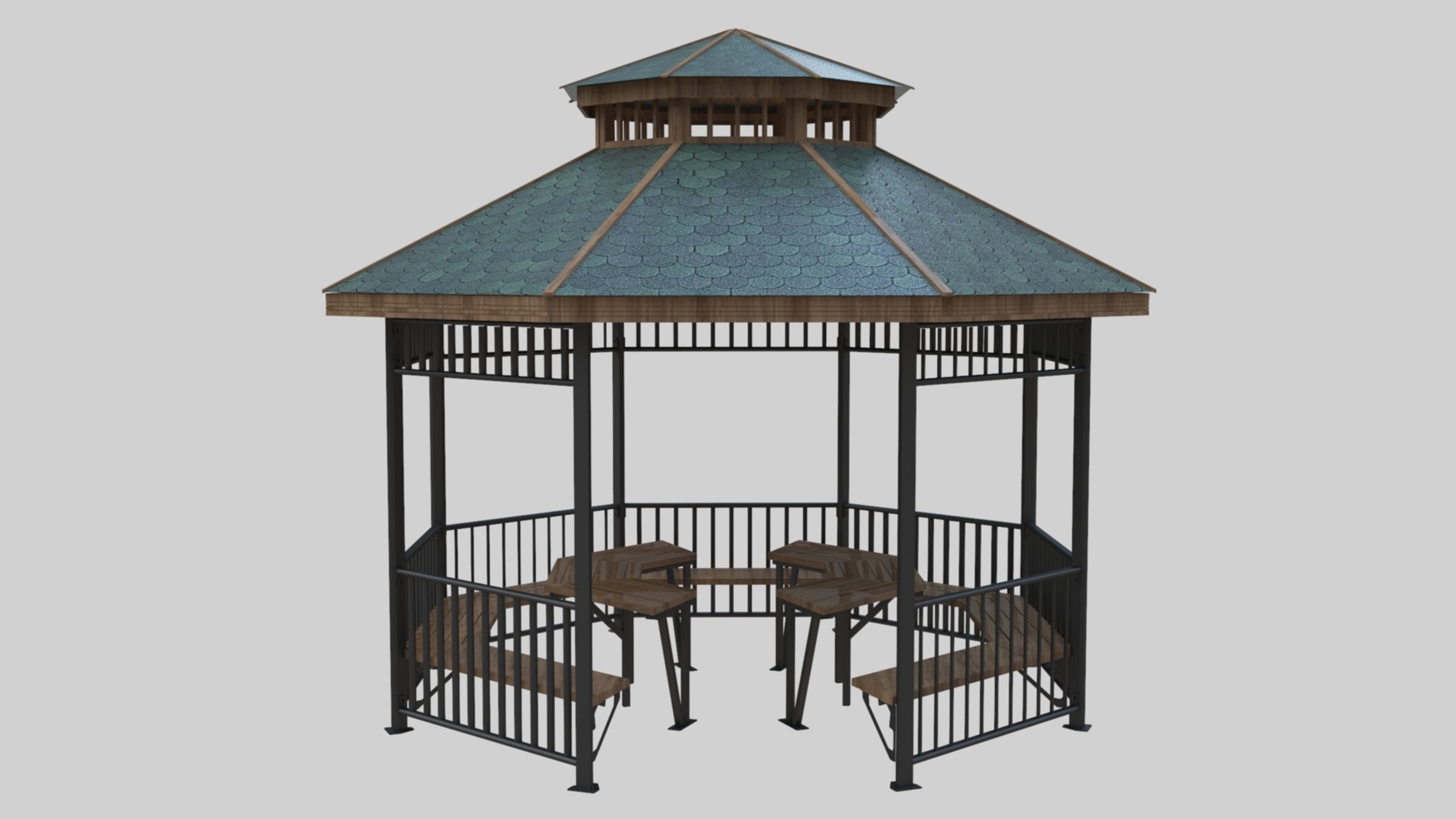 Iron Wood Garden Pergola - Gazebo 05  Low-poly 3D model_28