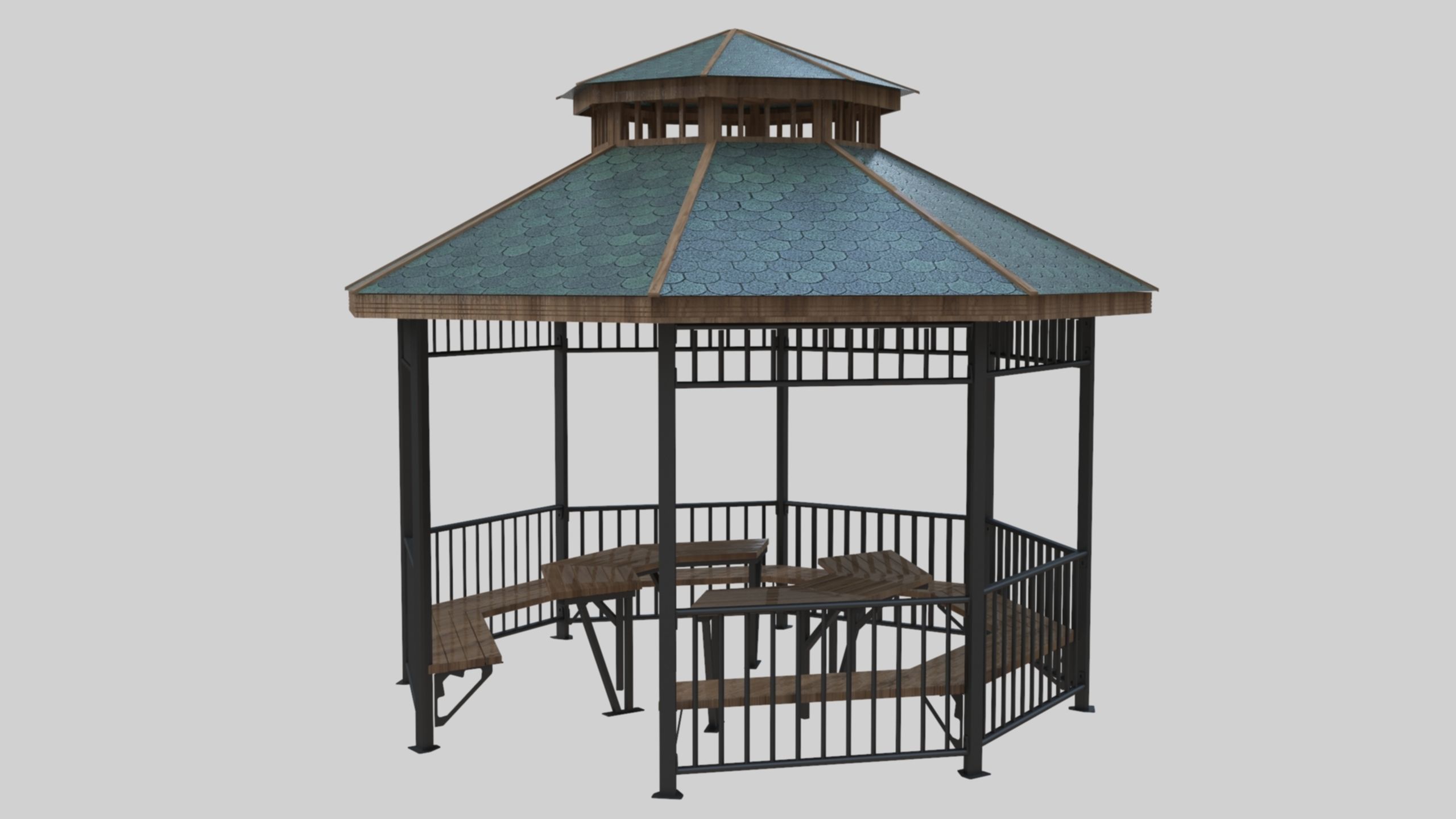 Iron Wood Garden Pergola - Gazebo 05  Low-poly 3D model_16
