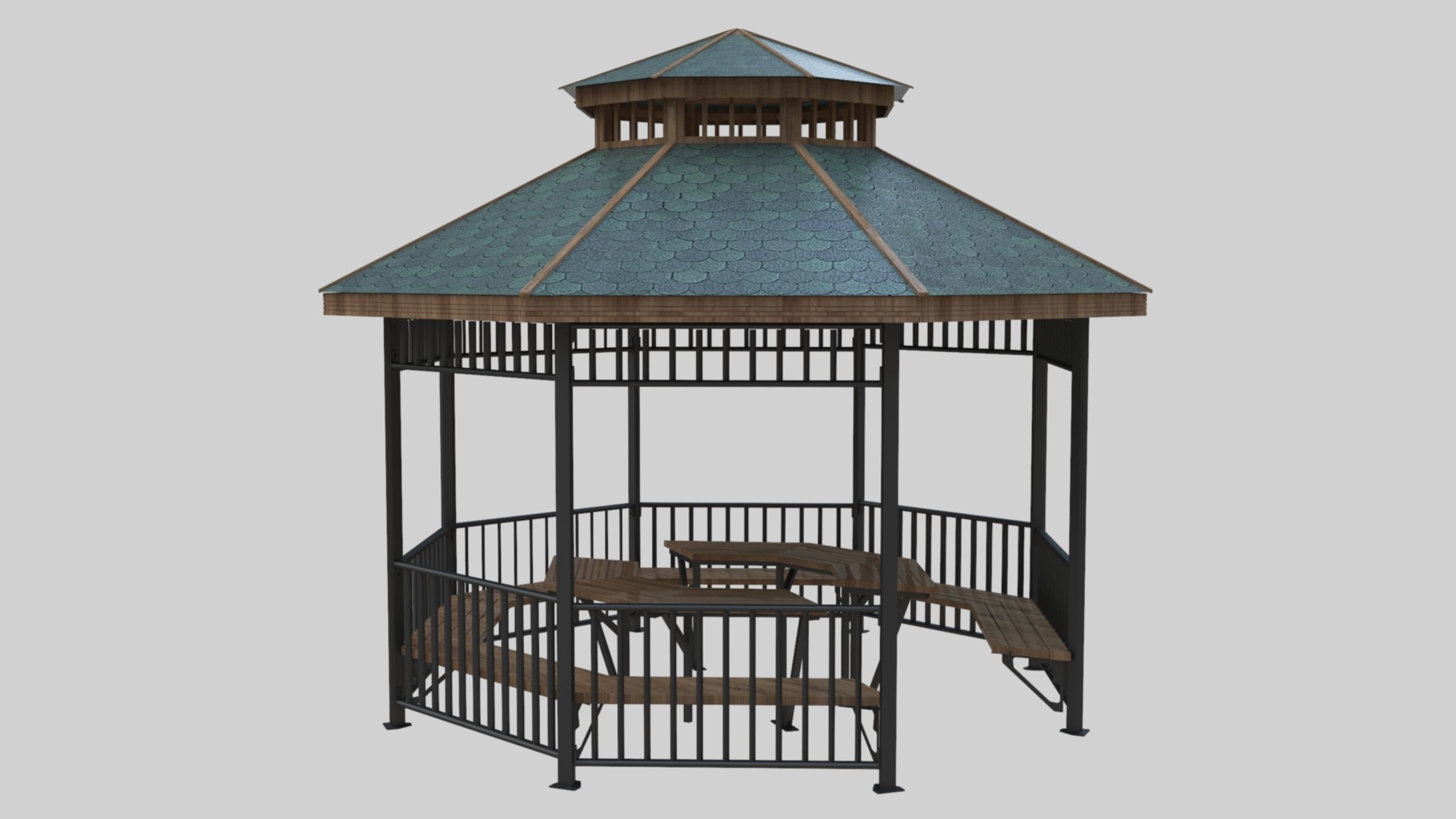 Iron Wood Garden Pergola - Gazebo 05  Low-poly 3D model_4