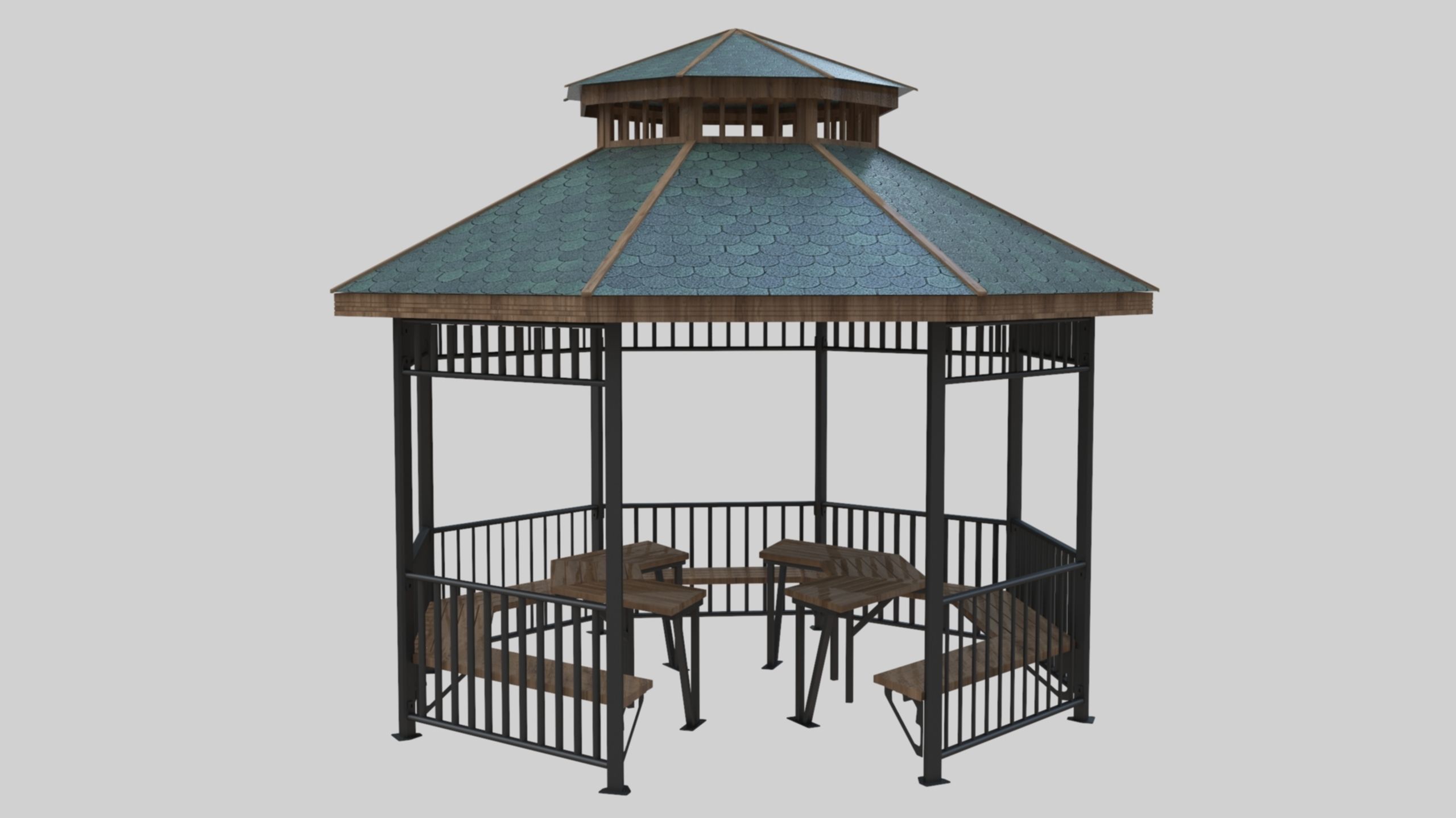 Iron Wood Garden Pergola - Gazebo 05  Low-poly 3D model_24