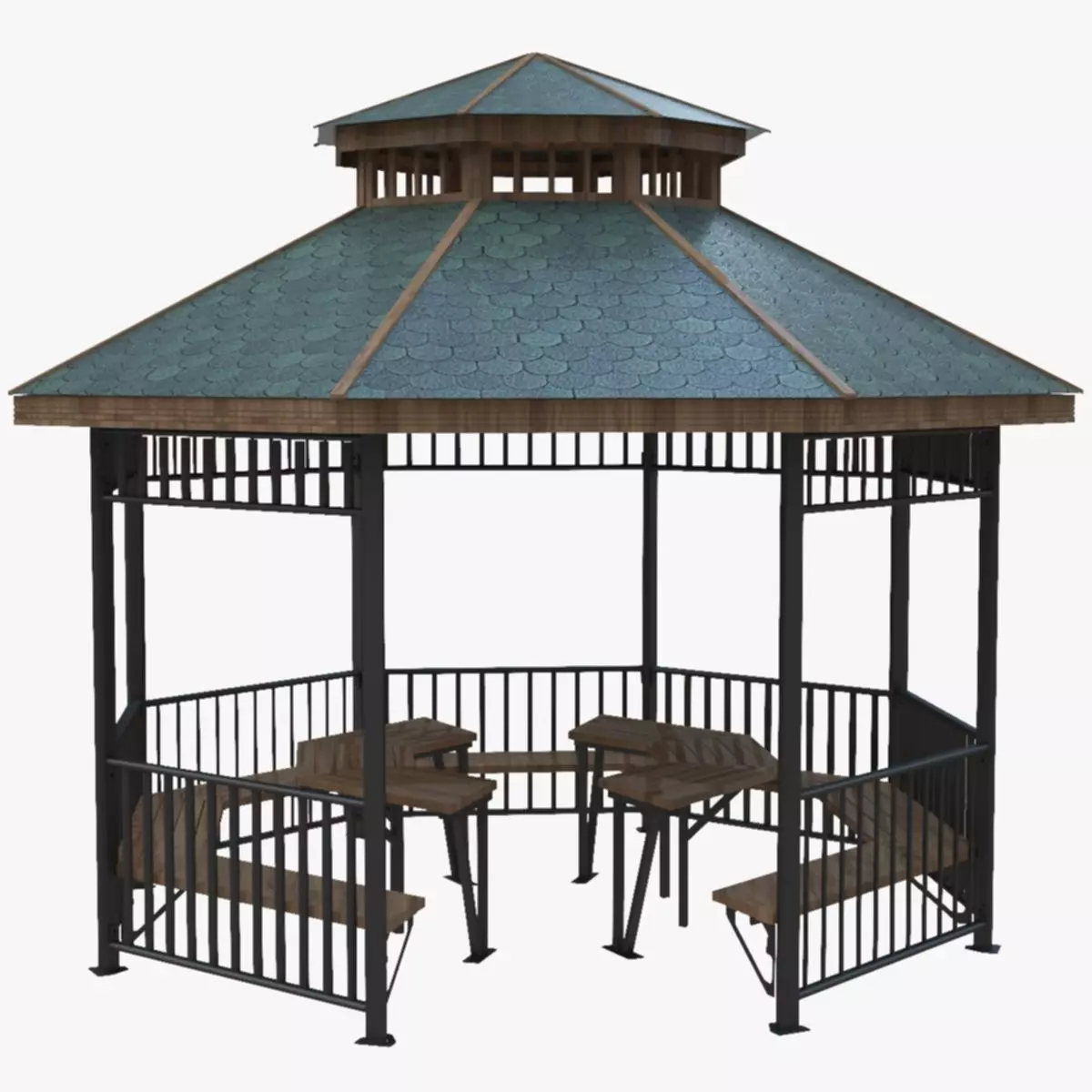 Iron Wood Garden Pergola - Gazebo 05  Low-poly 3D model_0