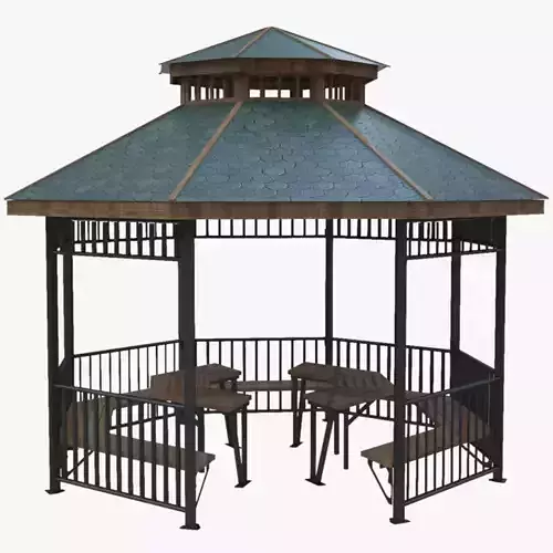 Iron Wood Garden Pergola - Gazebo 05  Low-poly 3D model