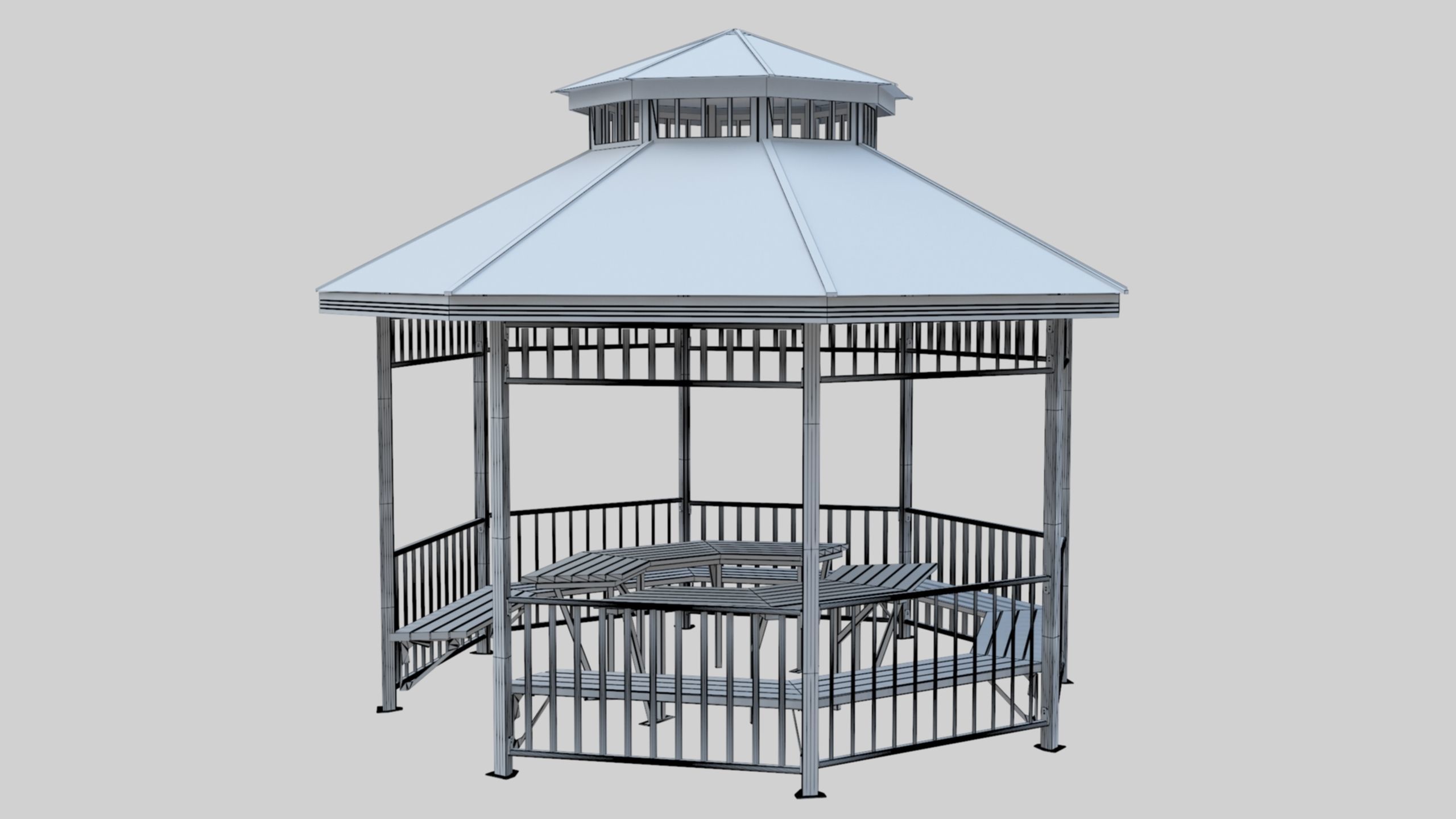 Iron Wood Garden Pergola - Gazebo 05  Low-poly 3D model_30