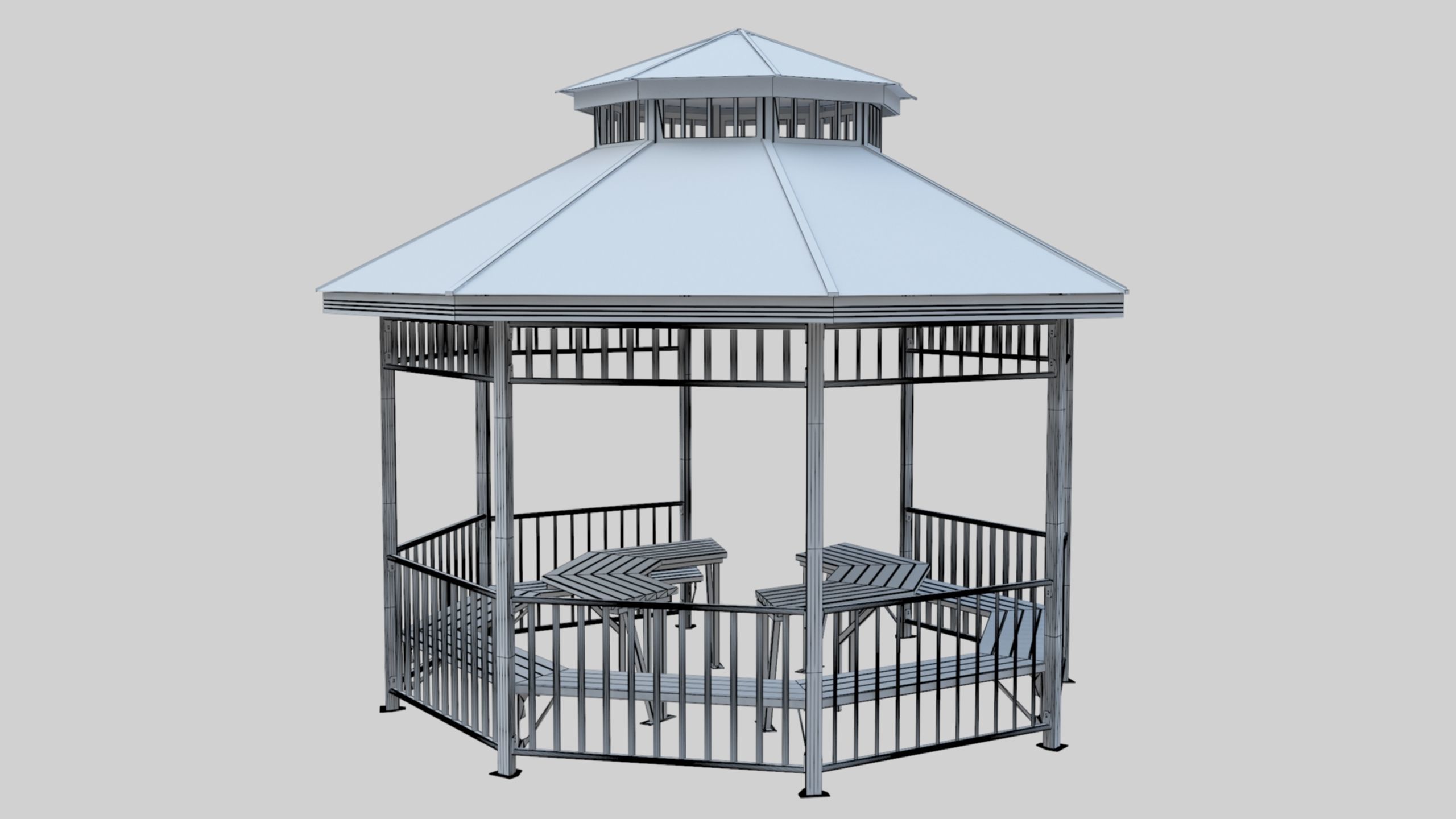 Iron Wood Garden Pergola - Gazebo 05  Low-poly 3D model_23