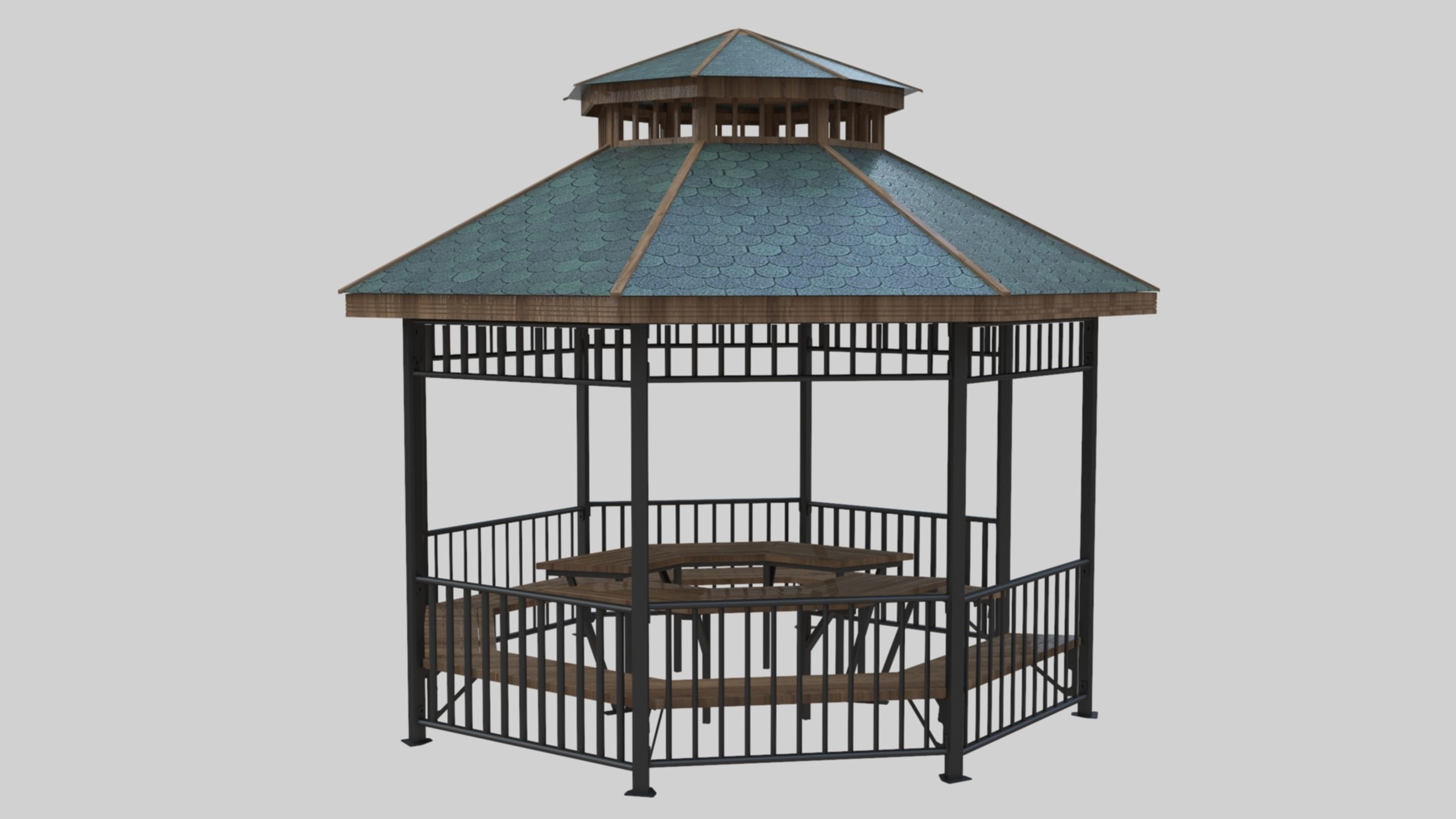 Iron Wood Garden Pergola - Gazebo 05  Low-poly 3D model_13