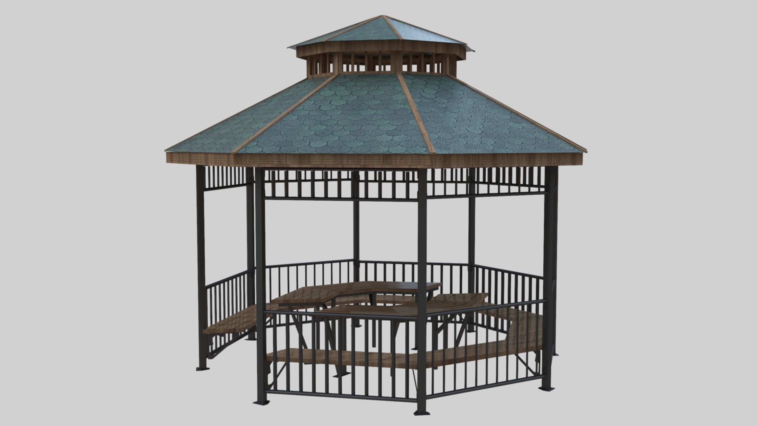 Iron Wood Garden Pergola - Gazebo 05  Low-poly 3D model_19