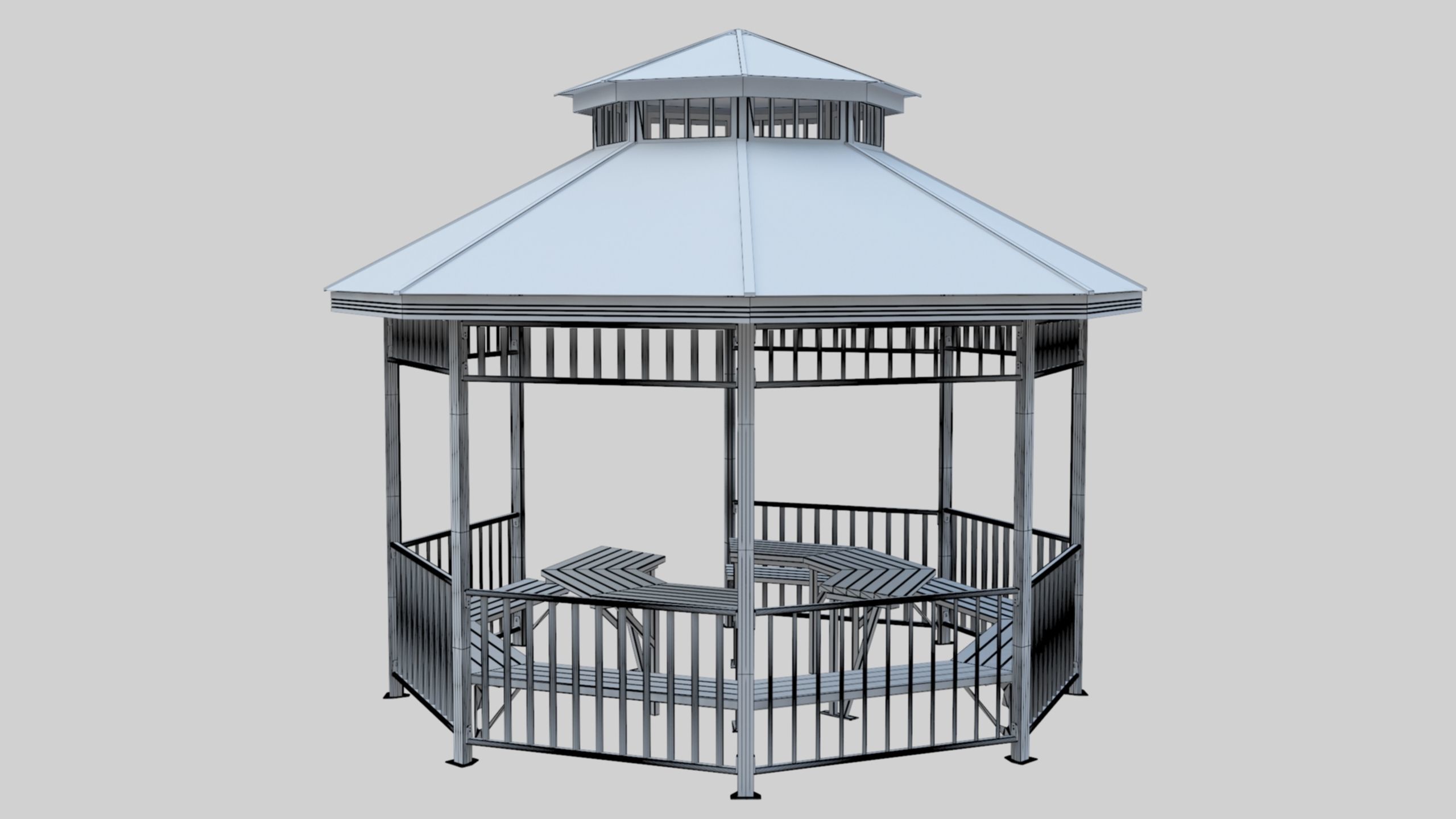 Iron Wood Garden Pergola - Gazebo 05  Low-poly 3D model_27