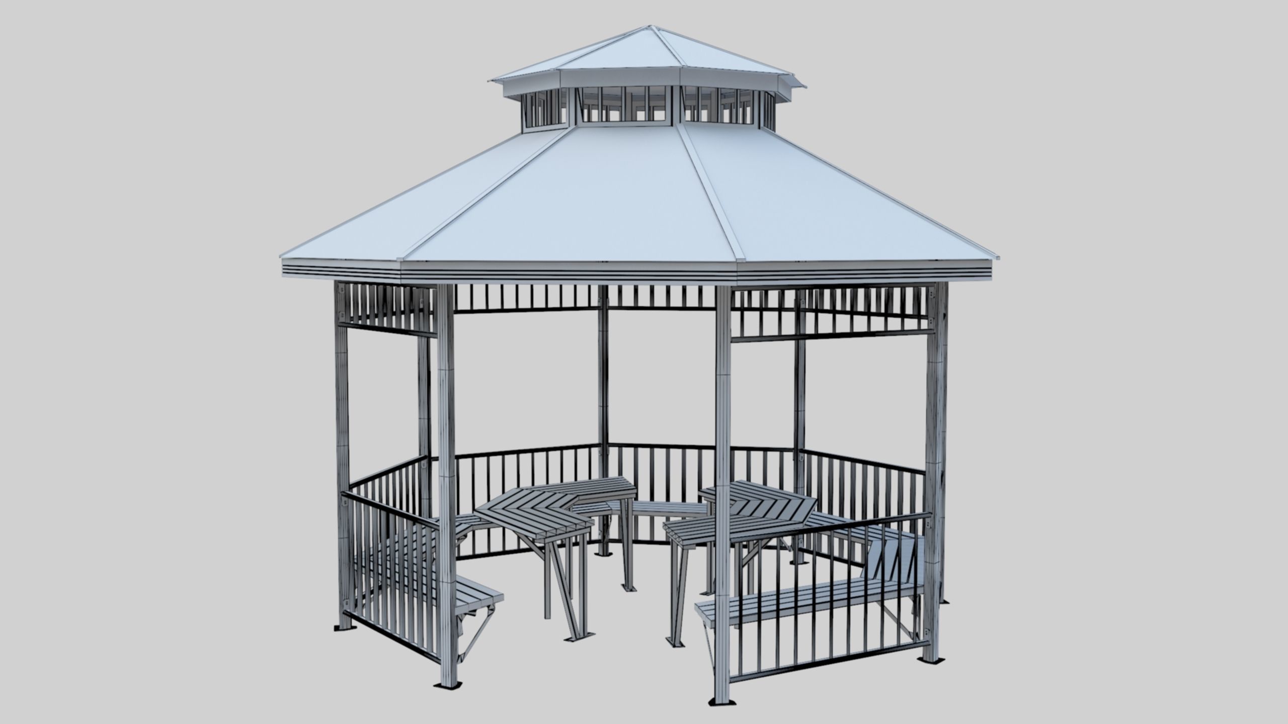 Iron Wood Garden Pergola - Gazebo 05  Low-poly 3D model_32