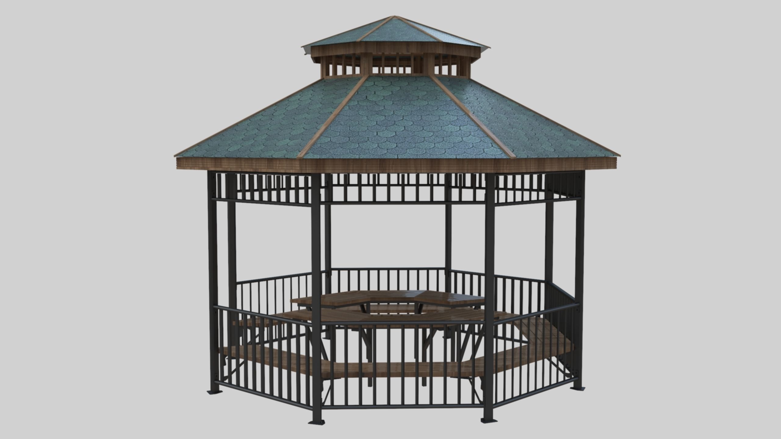 Iron Wood Garden Pergola - Gazebo 05  Low-poly 3D model_21