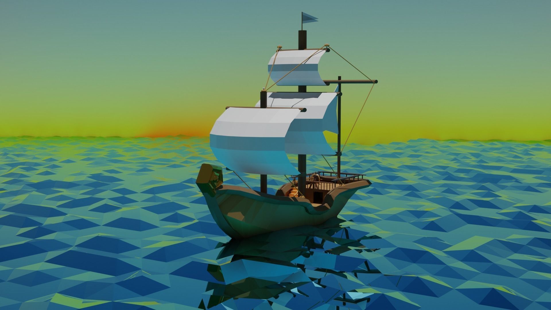 Low poly Pirate ship Low-poly 3D model_5
