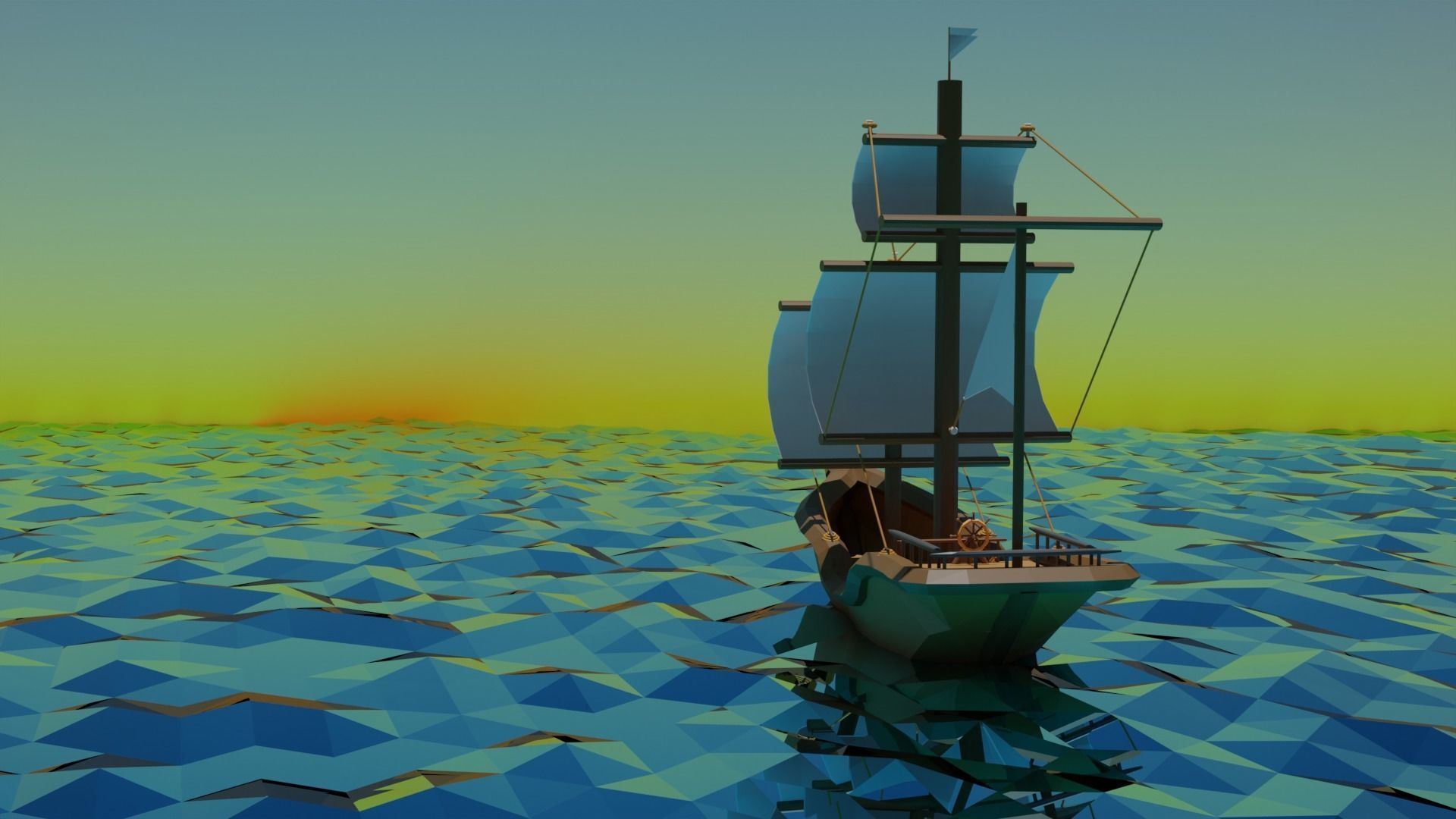 Low poly Pirate ship Low-poly 3D model_3