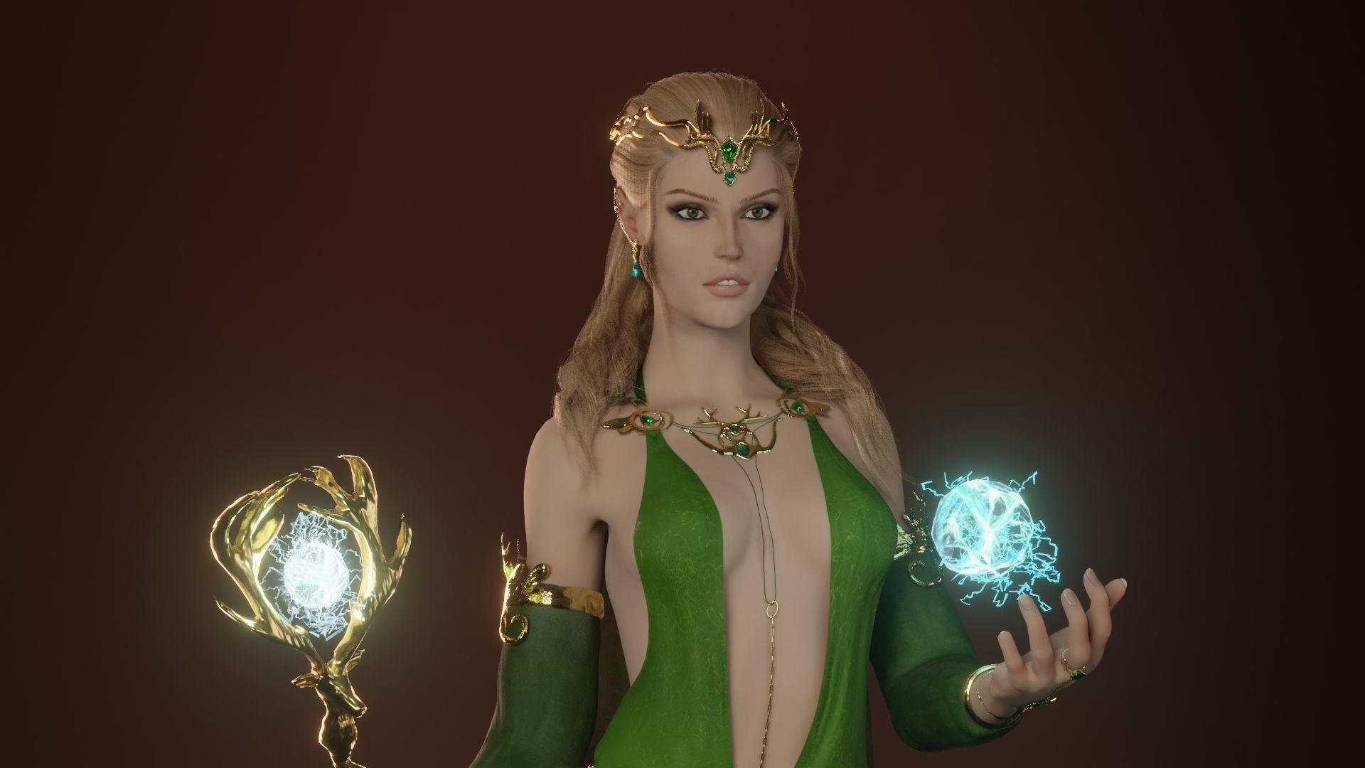 Beautiful elven wizard Low-poly 3D model_5