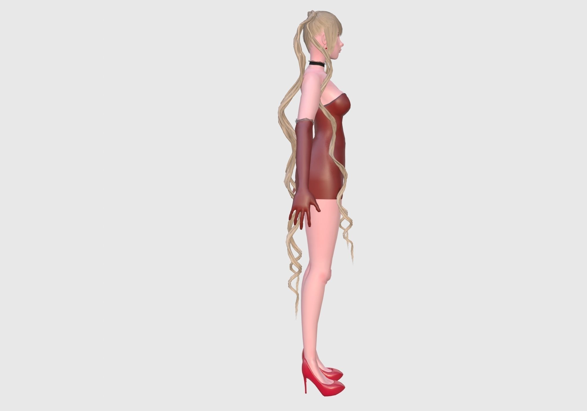 Cute Blond Woman Low-poly 3D model_3