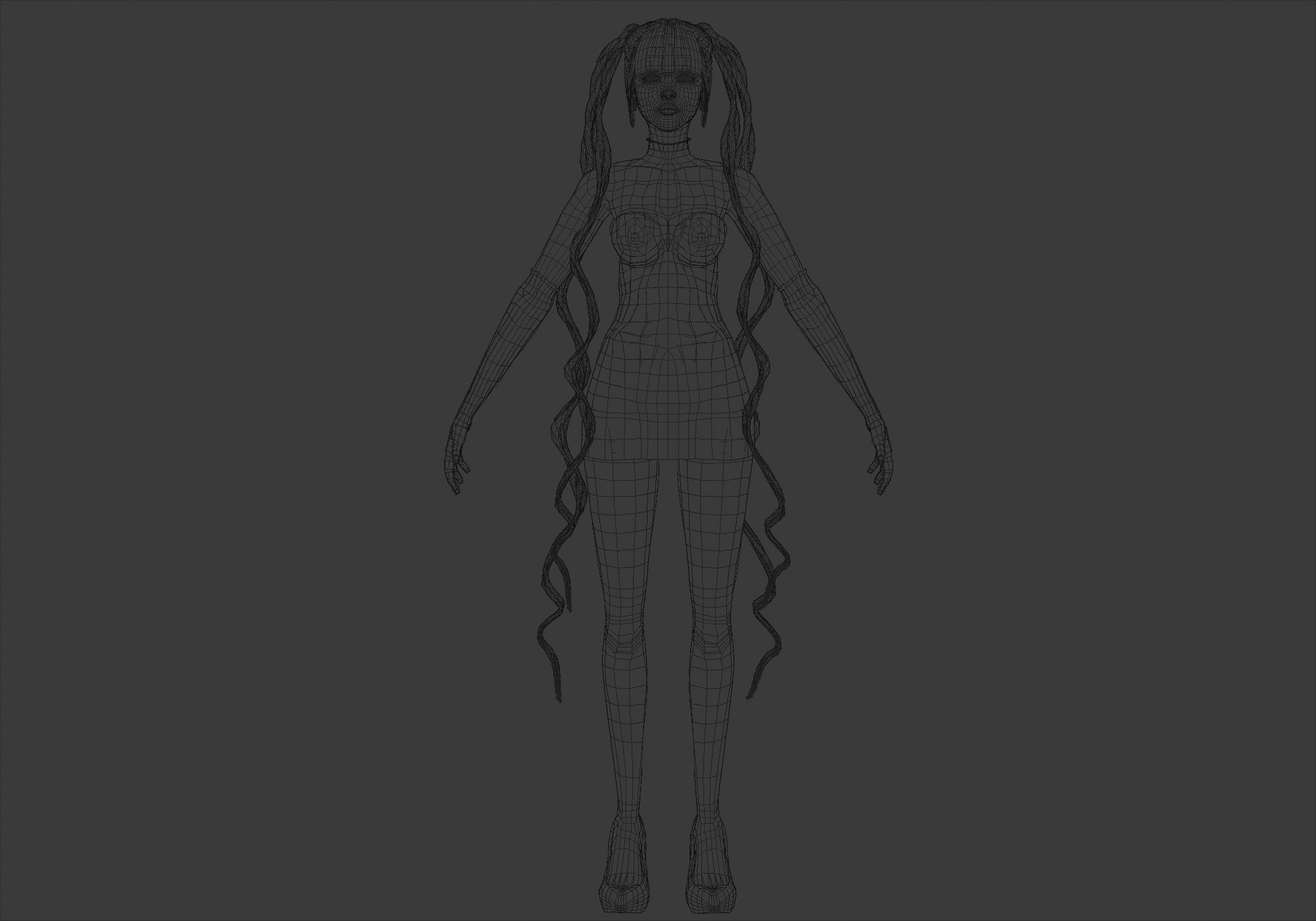 Cute Blond Woman Low-poly 3D model_6