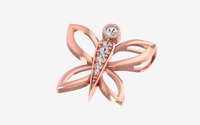 Solitaire Women Butrfly Pendants 3dm STL OBJ FBX Renders Details 3D print model