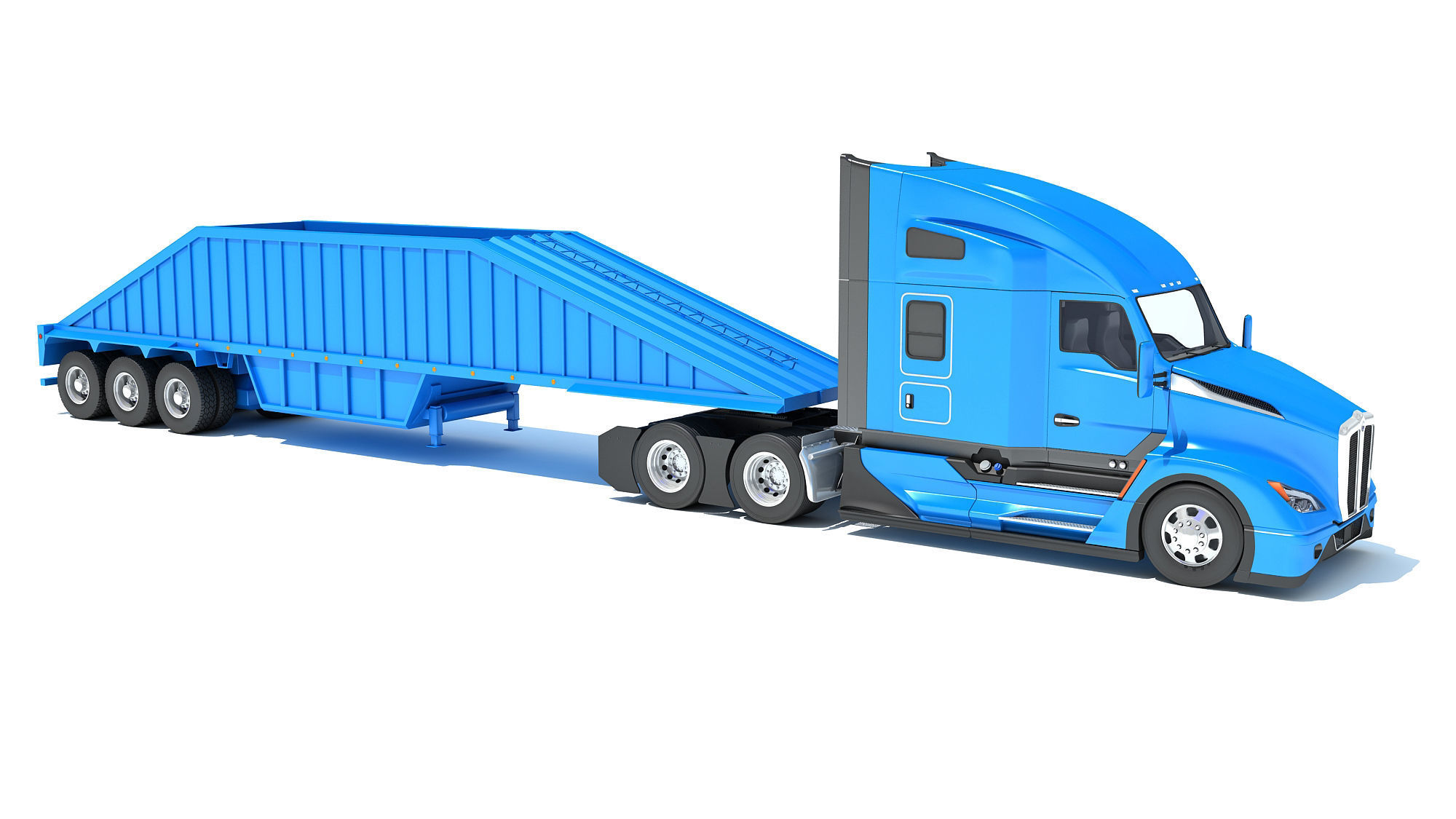 Truck with Bottom Dump Trailer 3D model_7