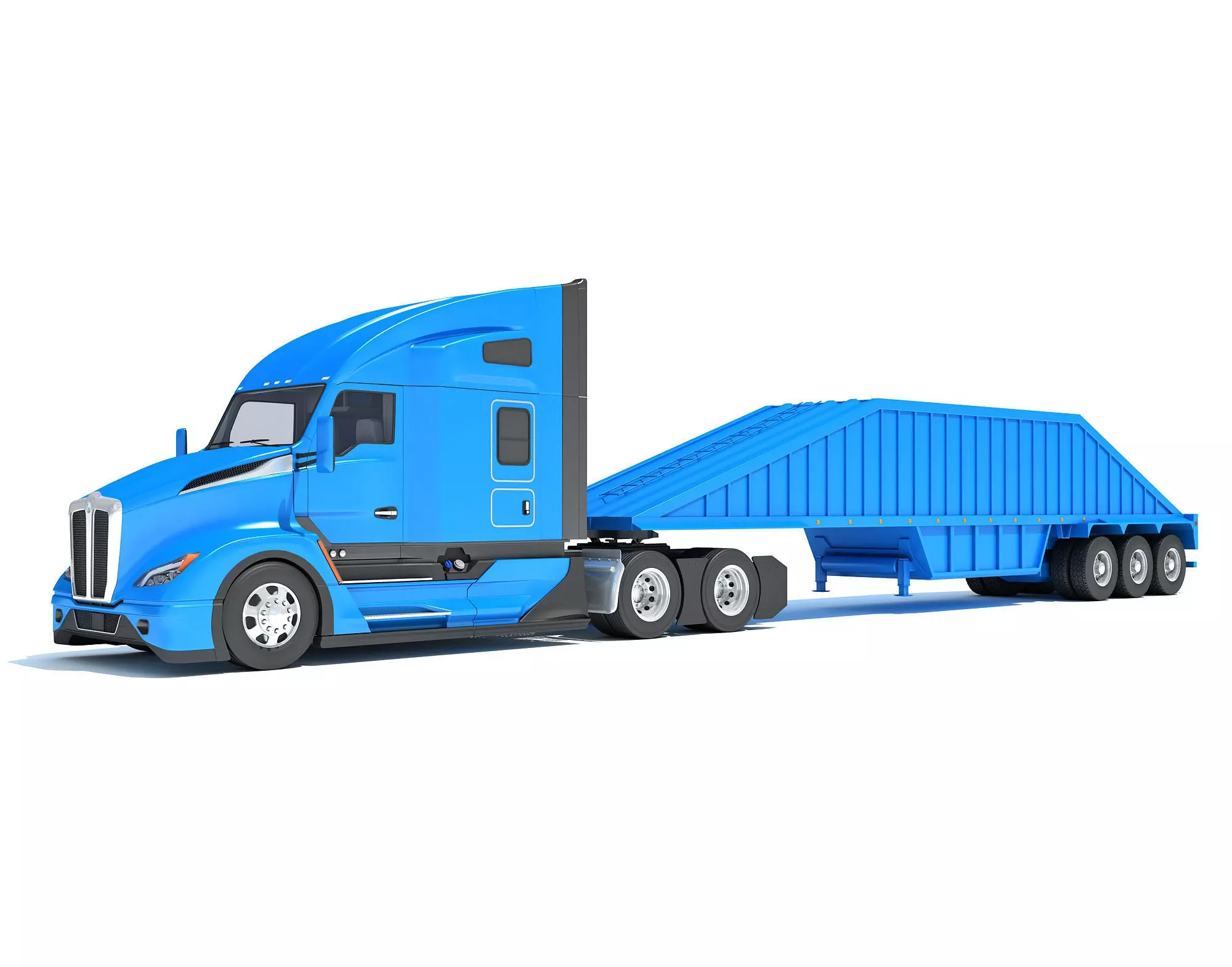 Truck with Bottom Dump Trailer 3D model_0