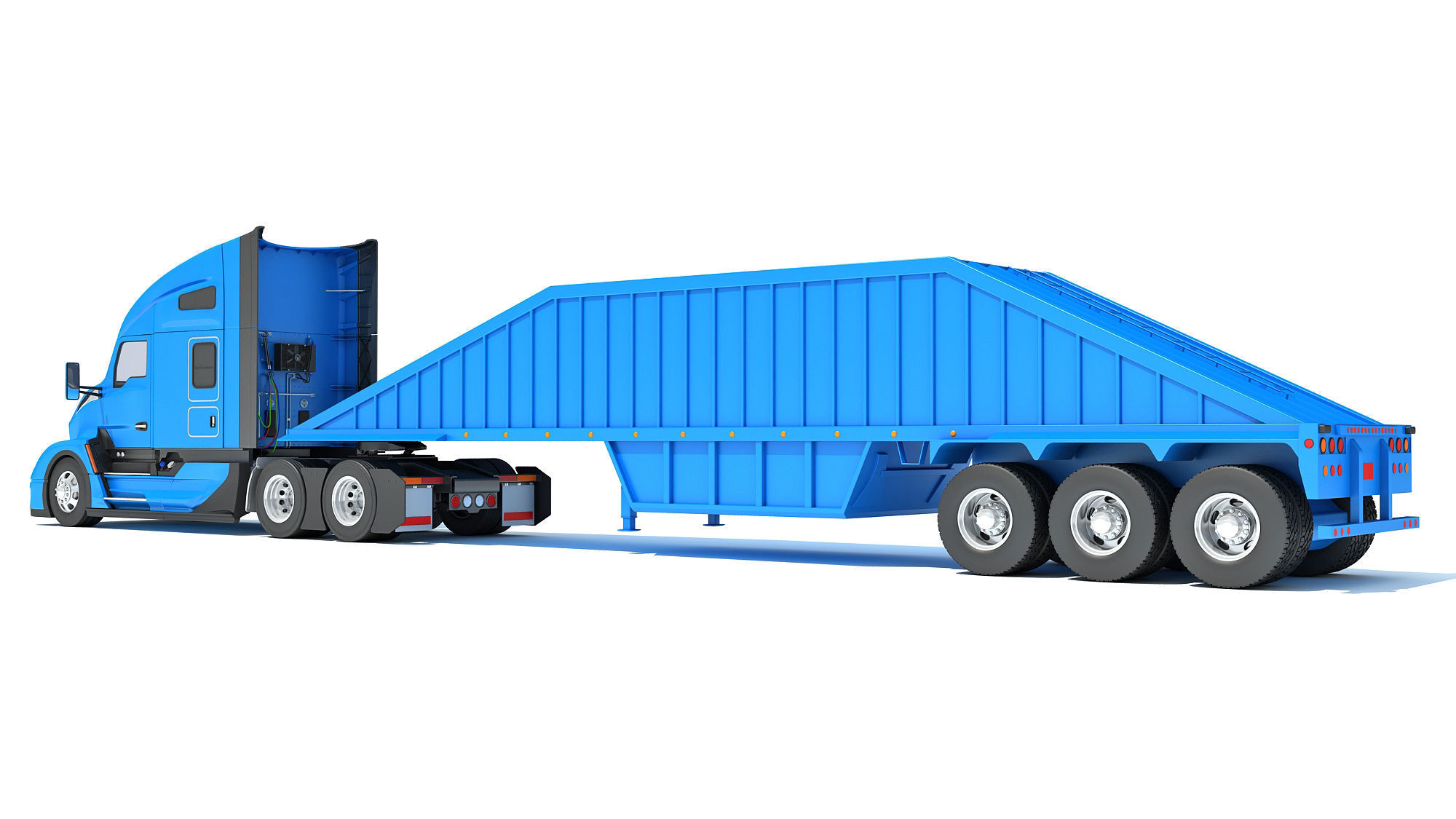 Truck with Bottom Dump Trailer 3D model_2