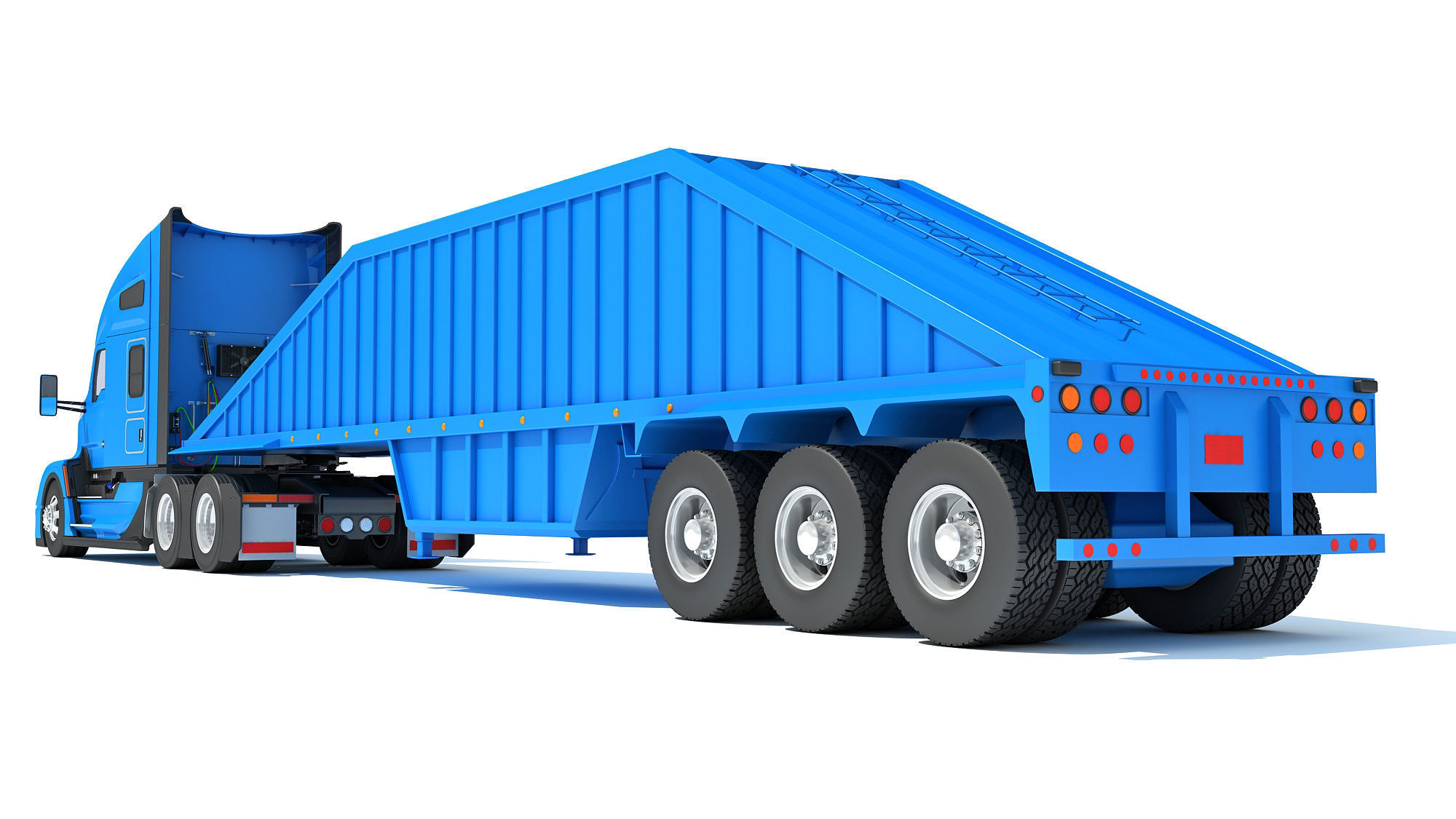 Truck with Bottom Dump Trailer 3D model_3