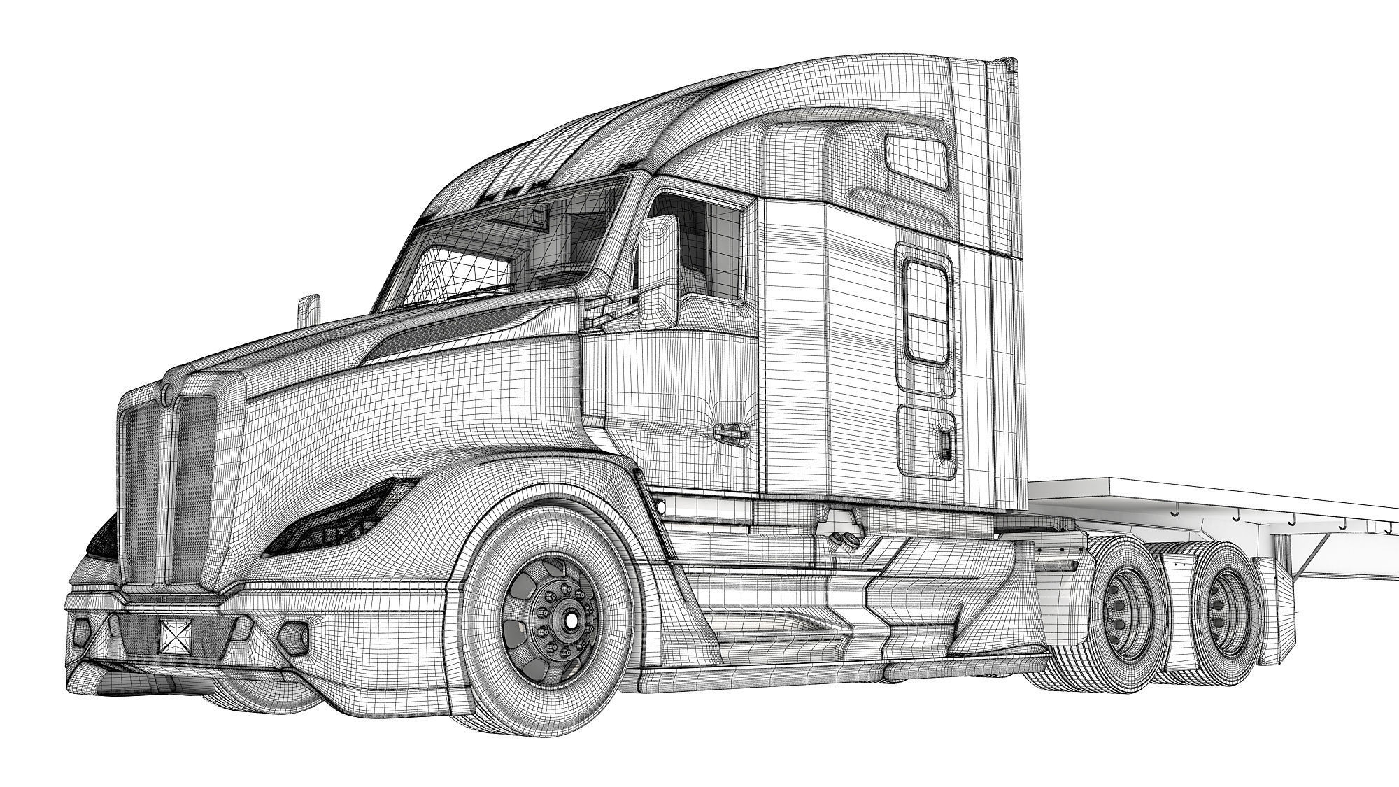 Truck with Flatbed Trailer 3D model_20