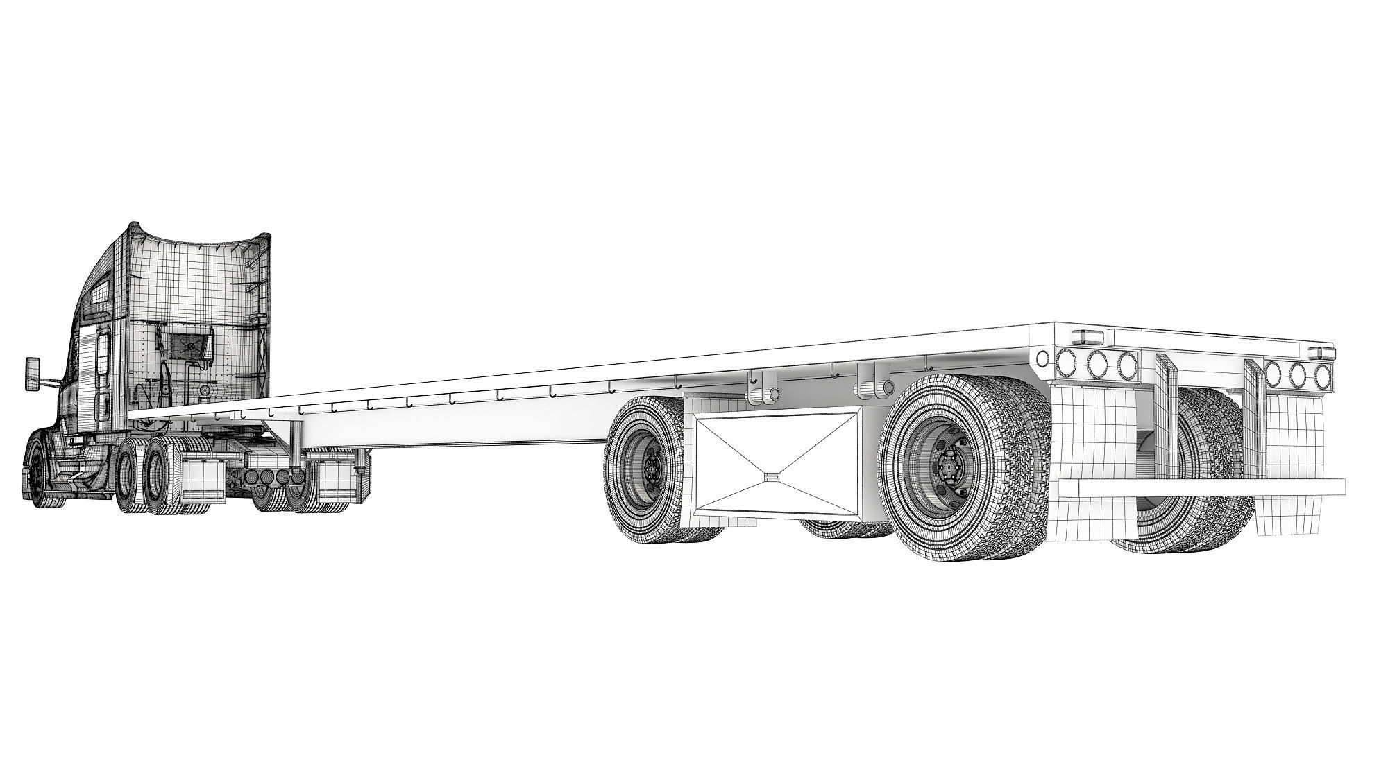 Truck with Flatbed Trailer 3D model_17