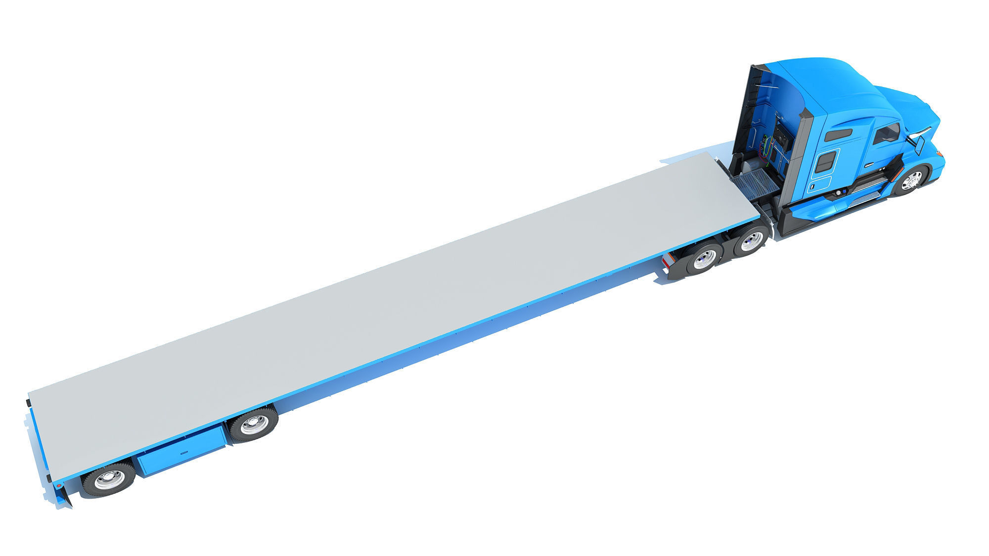 Truck with Flatbed Trailer 3D model_6