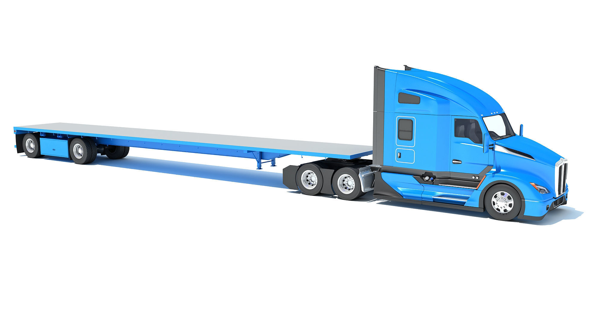 Truck with Flatbed Trailer 3D model_7