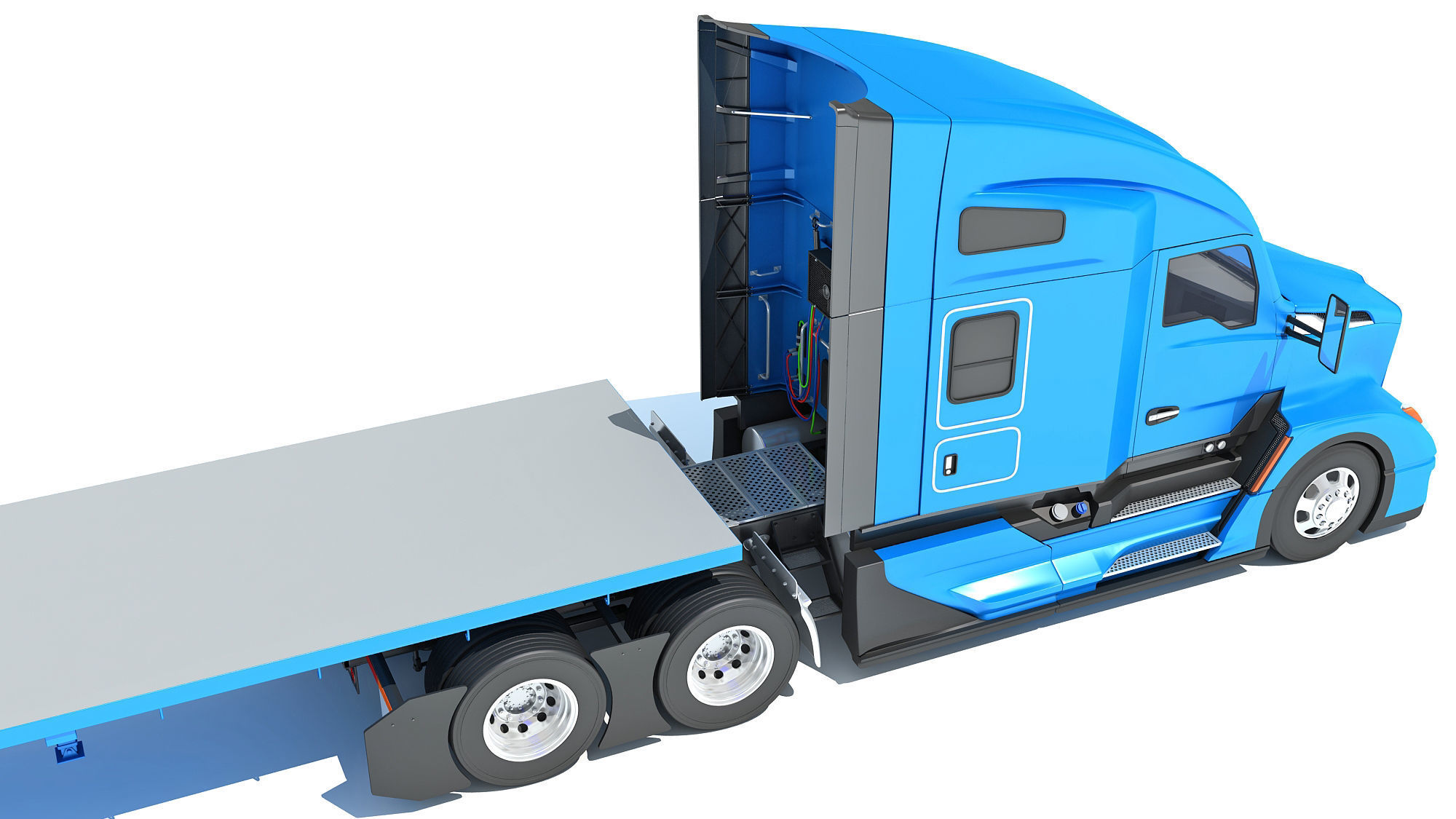 Truck with Flatbed Trailer 3D model_14
