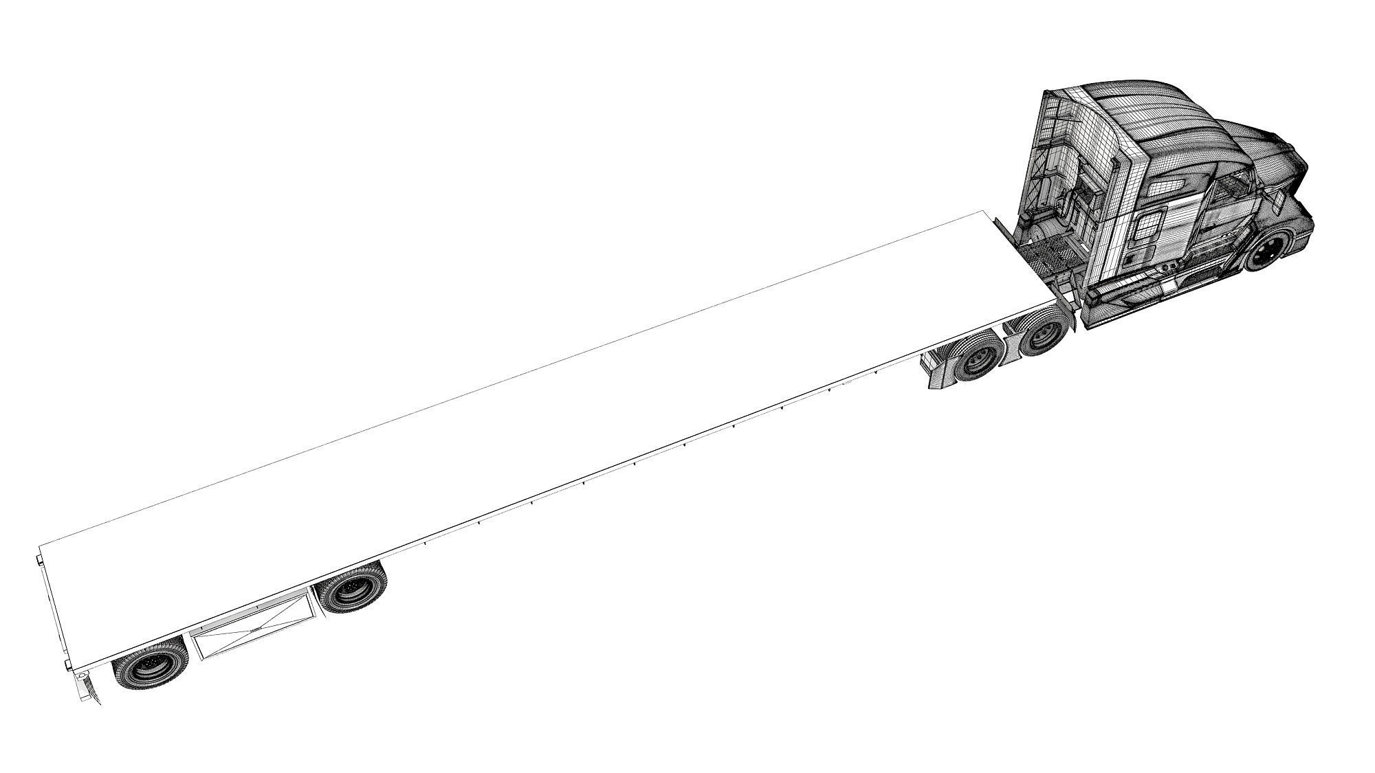 Truck with Flatbed Trailer 3D model_18