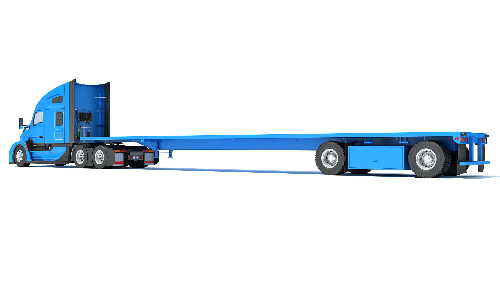Truck with Flatbed Trailer 3D model_2