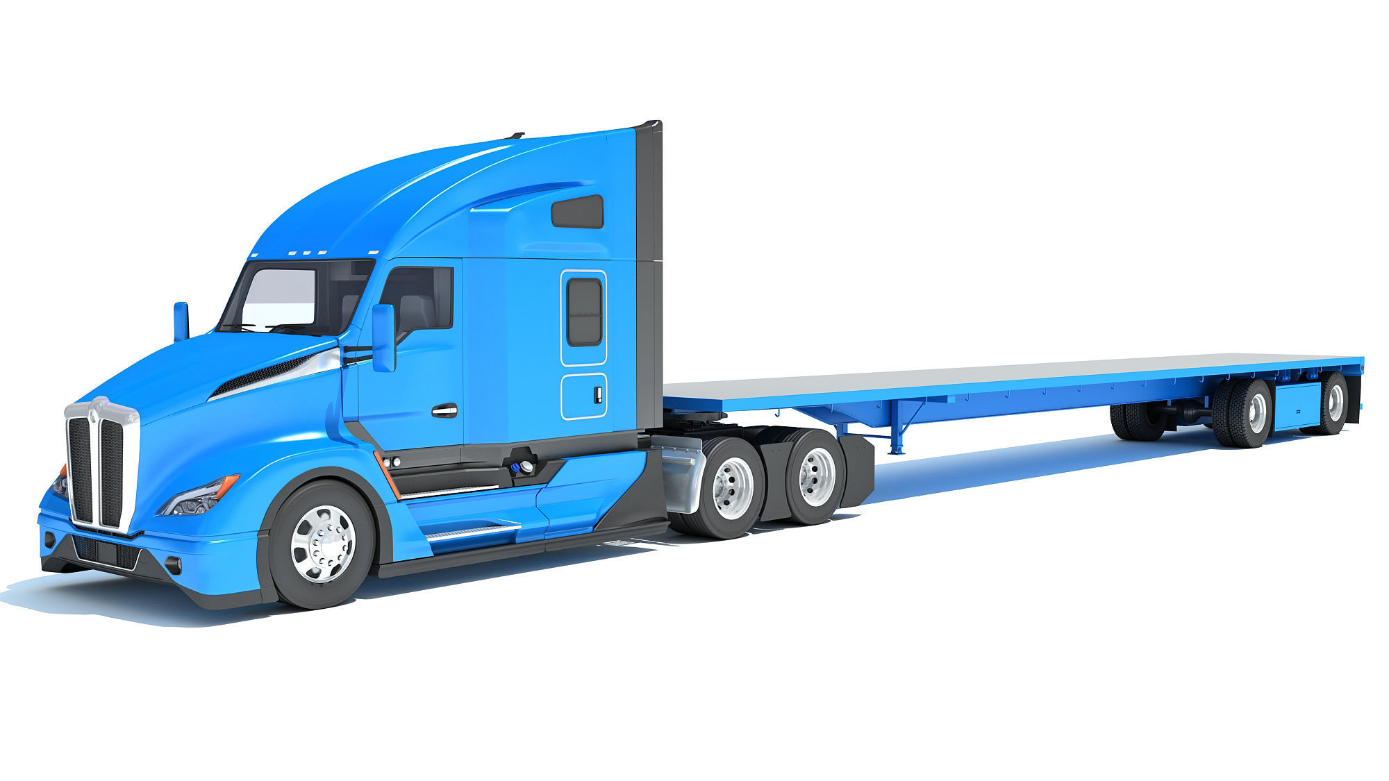 Truck with Flatbed Trailer 3D model_9