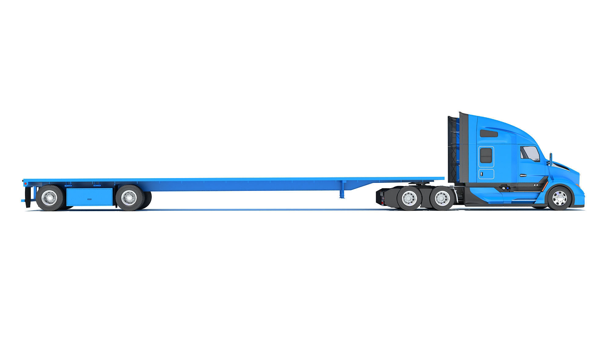 Truck with Flatbed Trailer 3D model_5