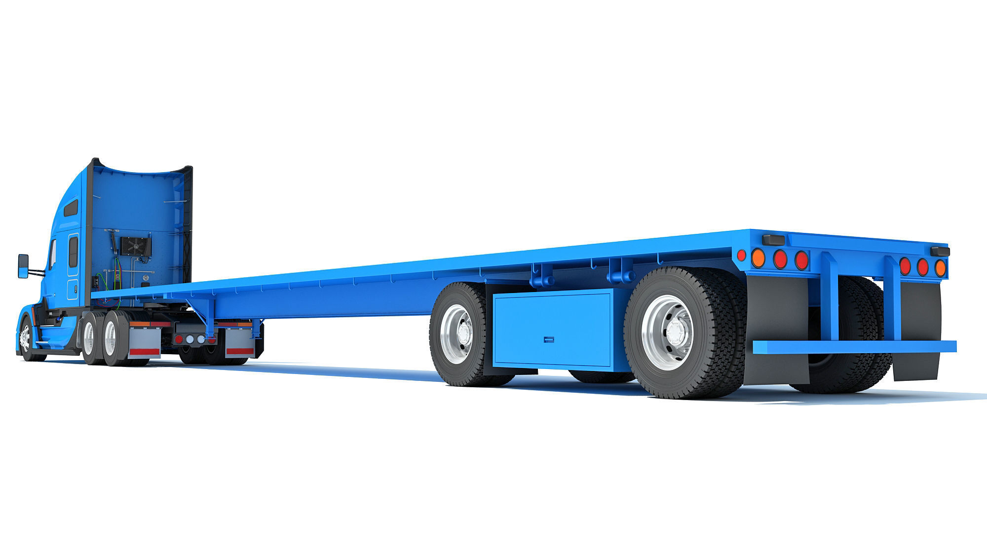 Truck with Flatbed Trailer 3D model_3