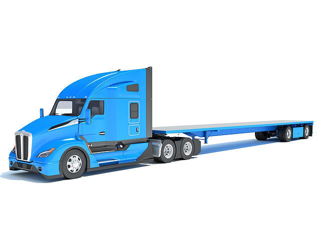Truck with Flatbed Trailer 3D model