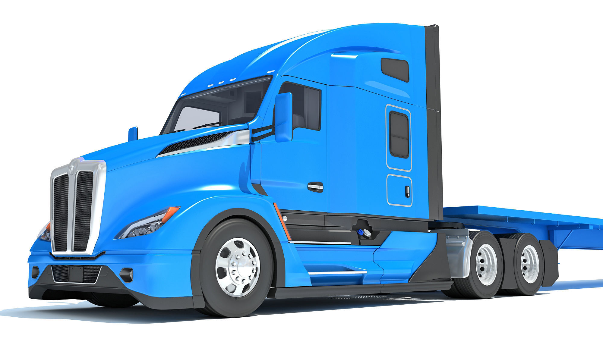 Truck with Flatbed Trailer 3D model_12