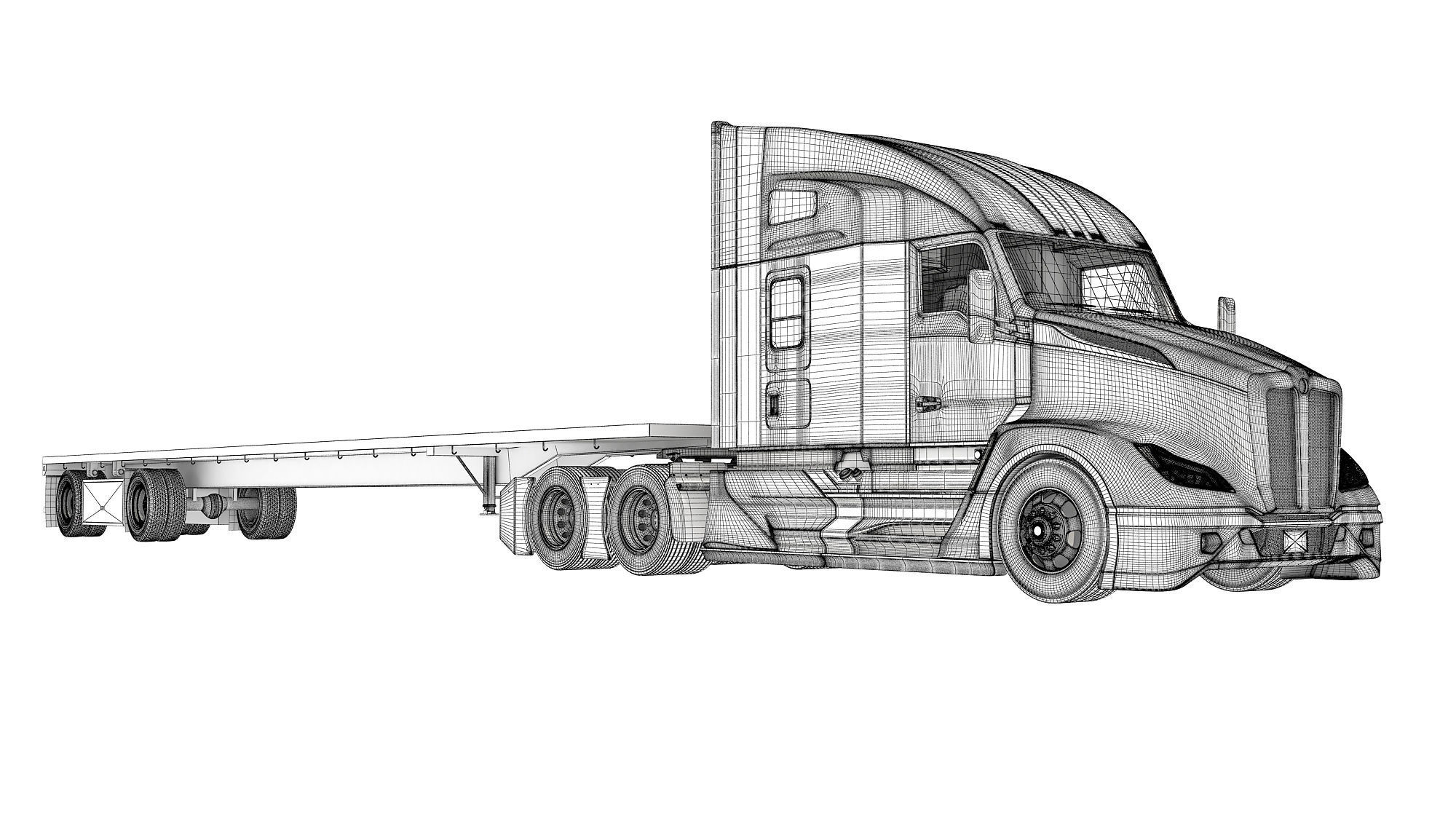 Truck with Flatbed Trailer 3D model_19