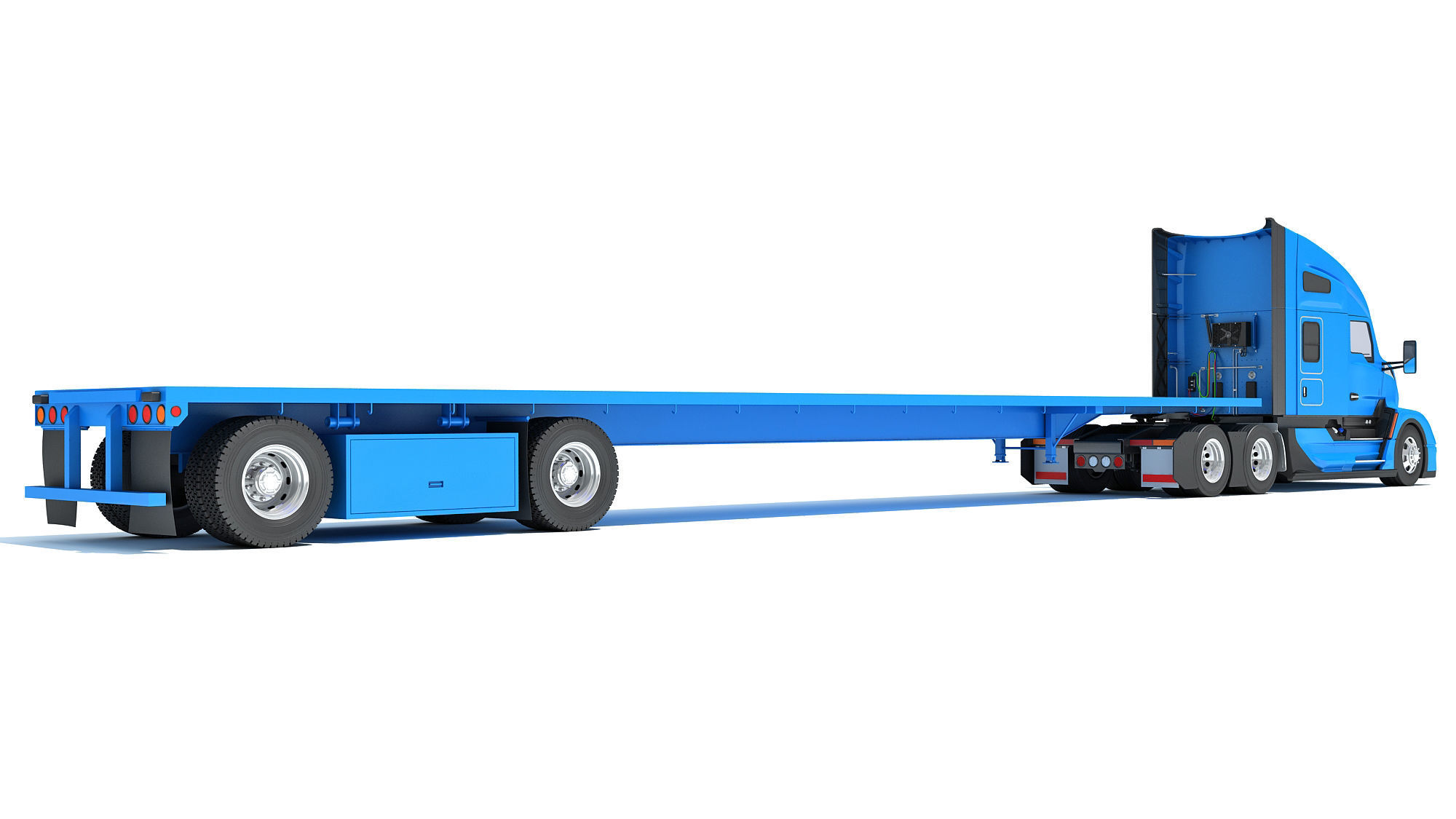 Truck with Flatbed Trailer 3D model_4