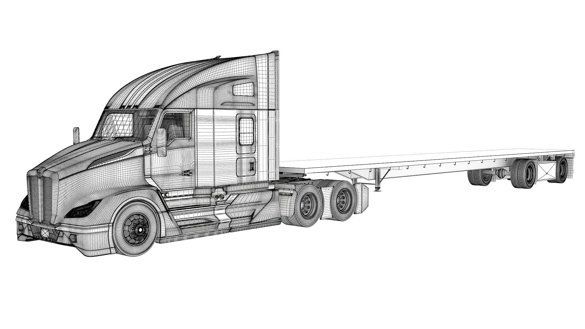 Truck with Flatbed Trailer 3D model_16