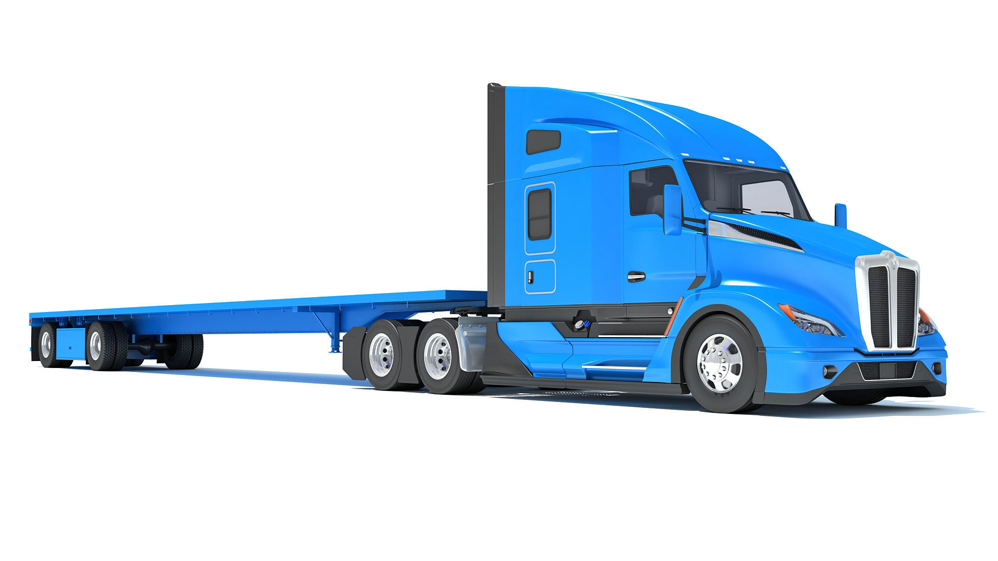 Truck with Flatbed Trailer 3D model_8