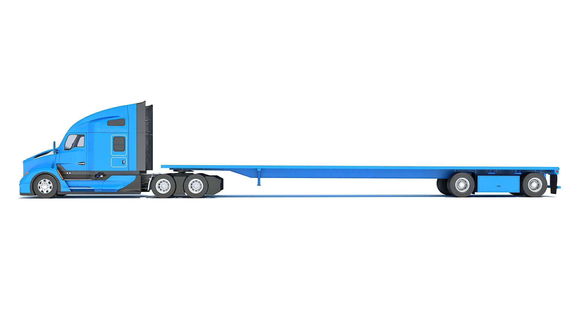 Truck with Flatbed Trailer 3D model_1
