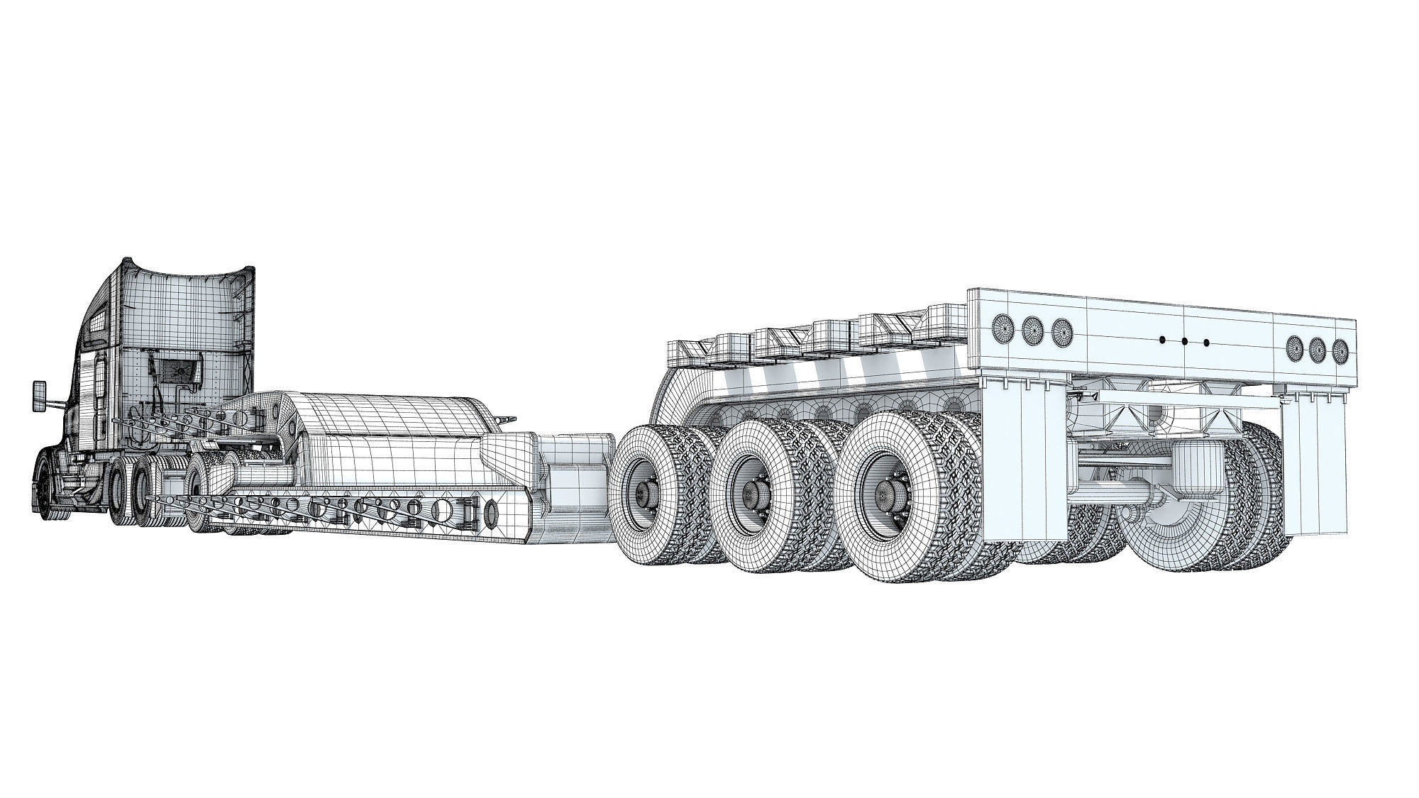 Truck with Lowboy Trailer 3D model_18