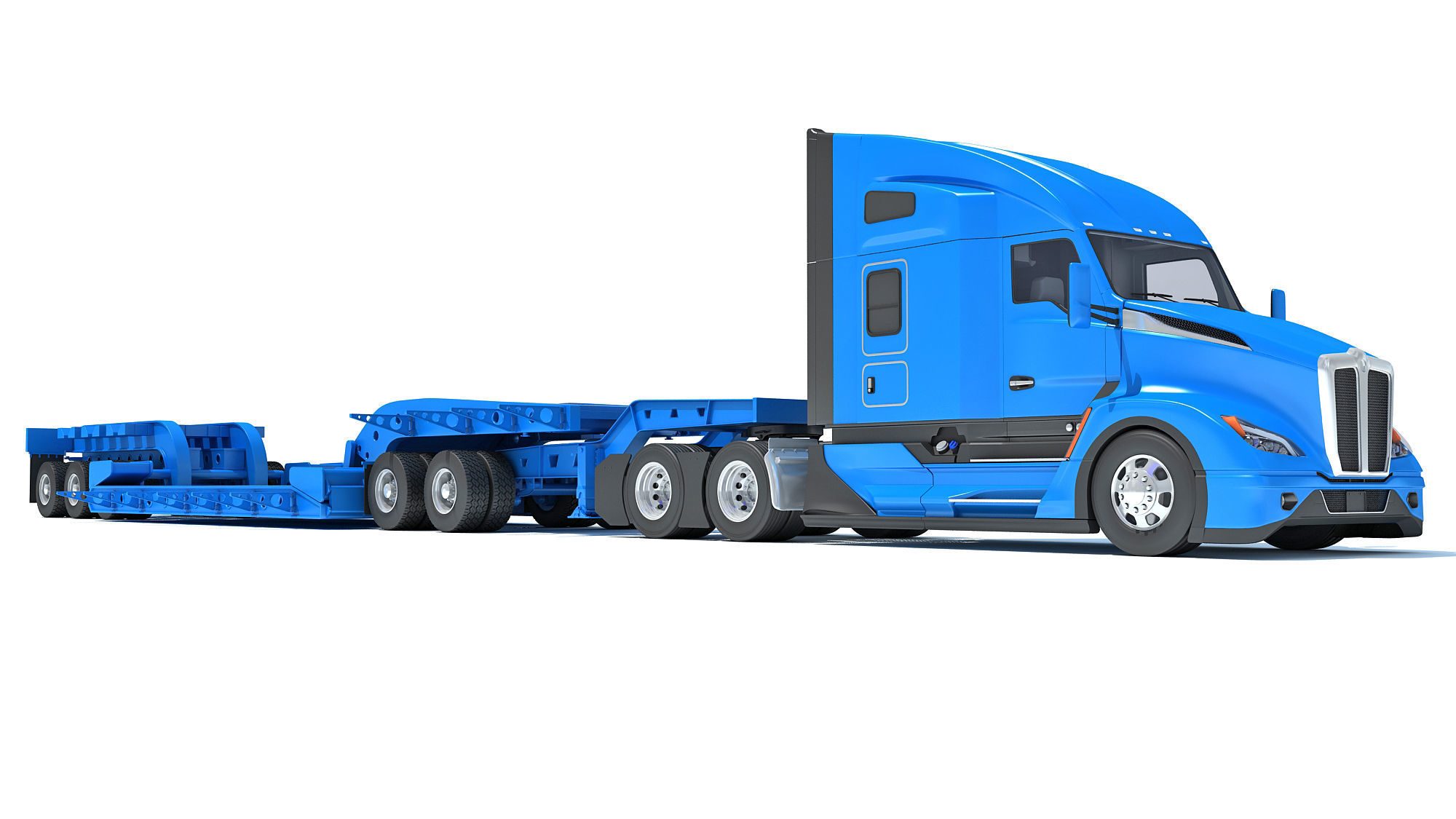 Truck with Lowboy Trailer 3D model_9