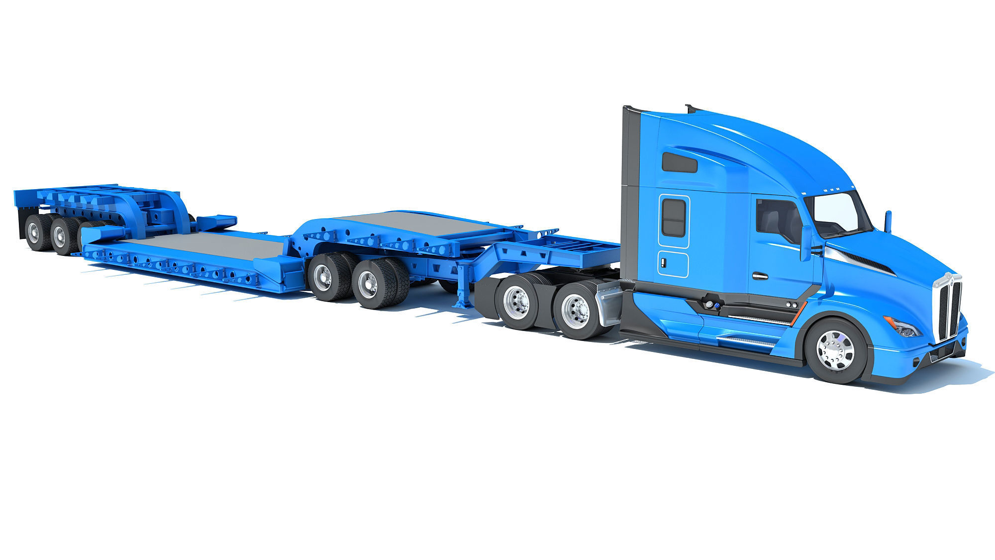 Truck with Lowboy Trailer 3D model_7