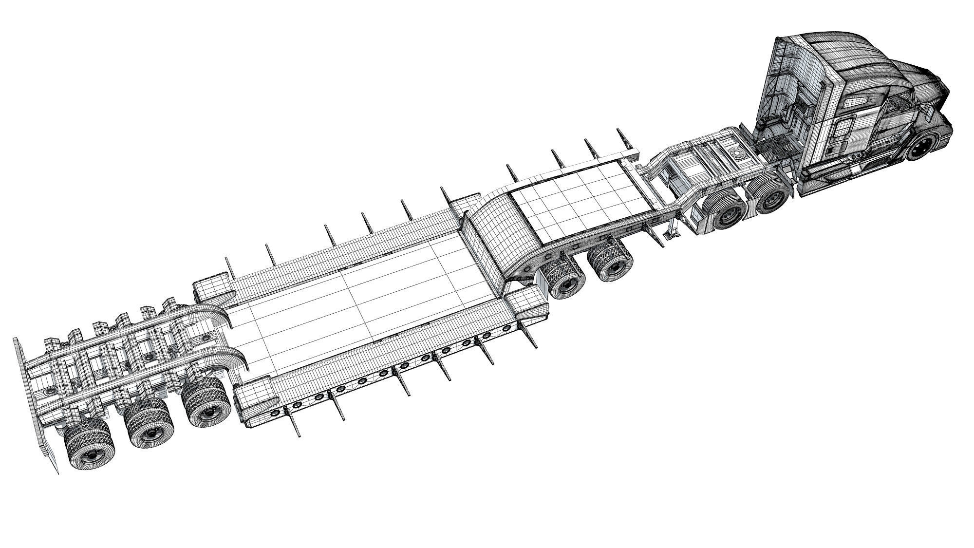 Truck with Lowboy Trailer 3D model_19