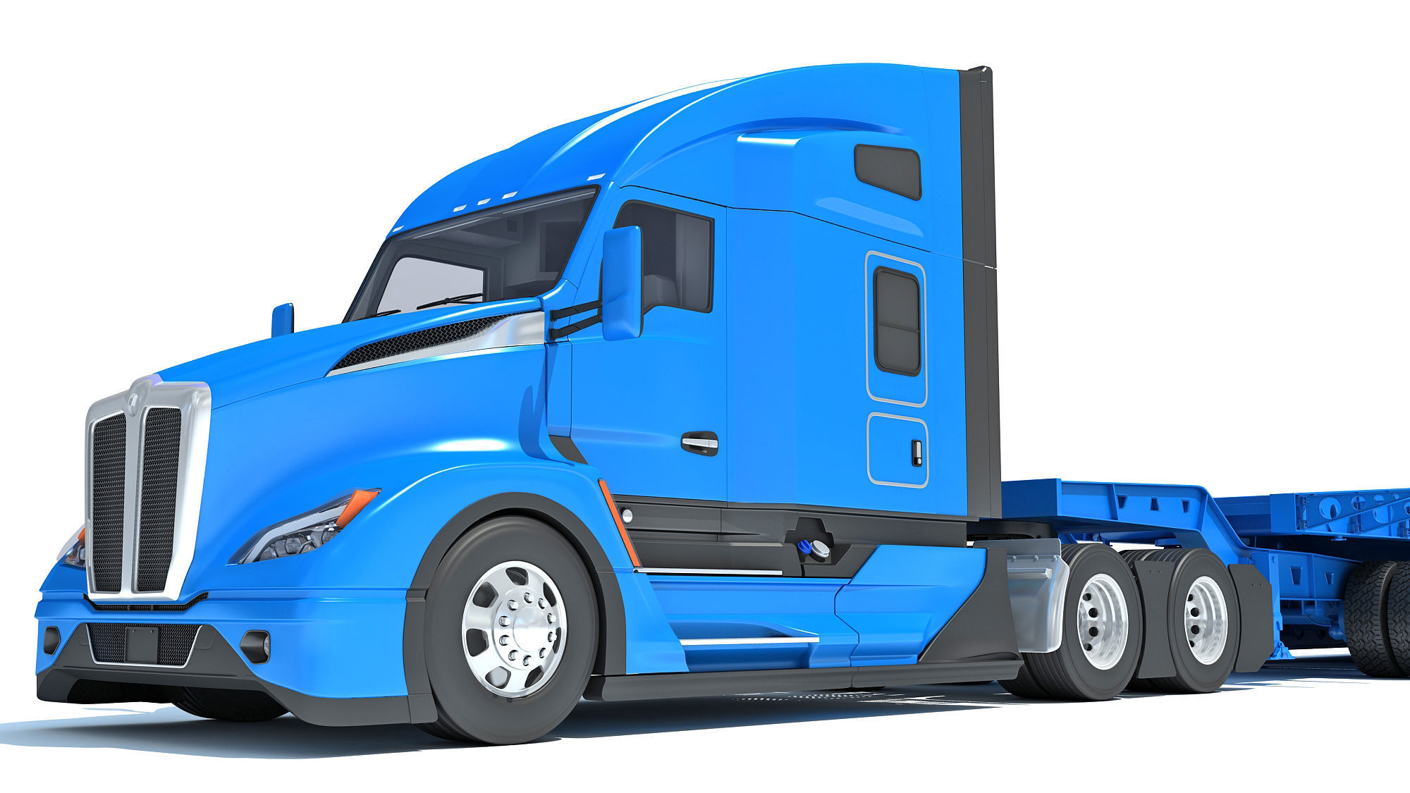 Truck with Lowboy Trailer 3D model_12