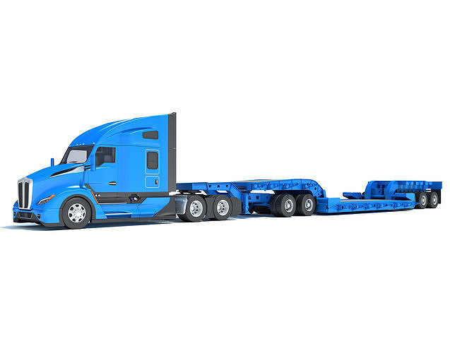 Truck with Lowboy Trailer 3D model