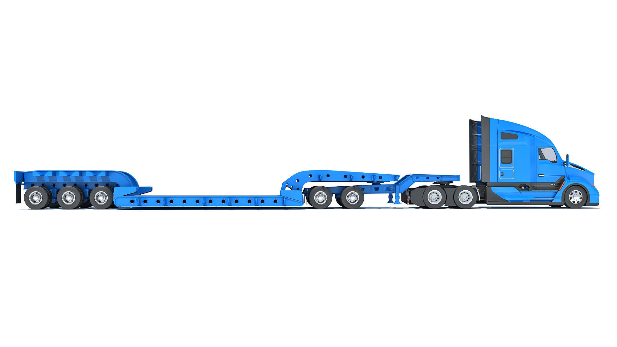 Truck with Lowboy Trailer 3D model_5