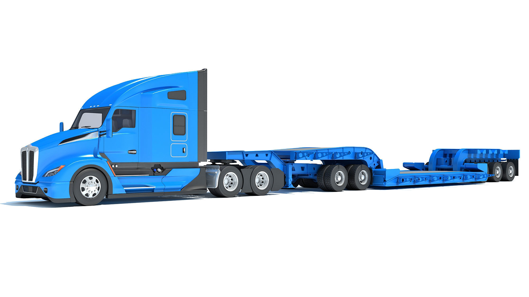 Truck with Lowboy Trailer 3D model_8