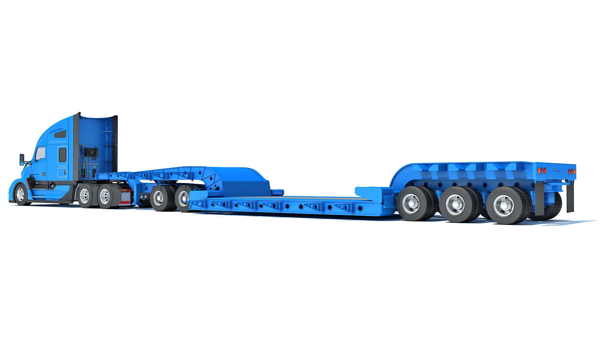 Truck with Lowboy Trailer 3D model_2