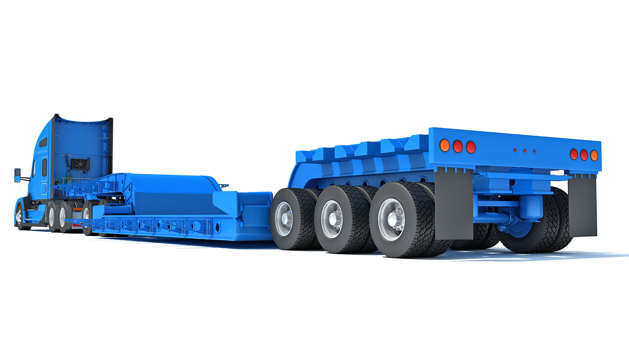 Truck with Lowboy Trailer 3D model_3
